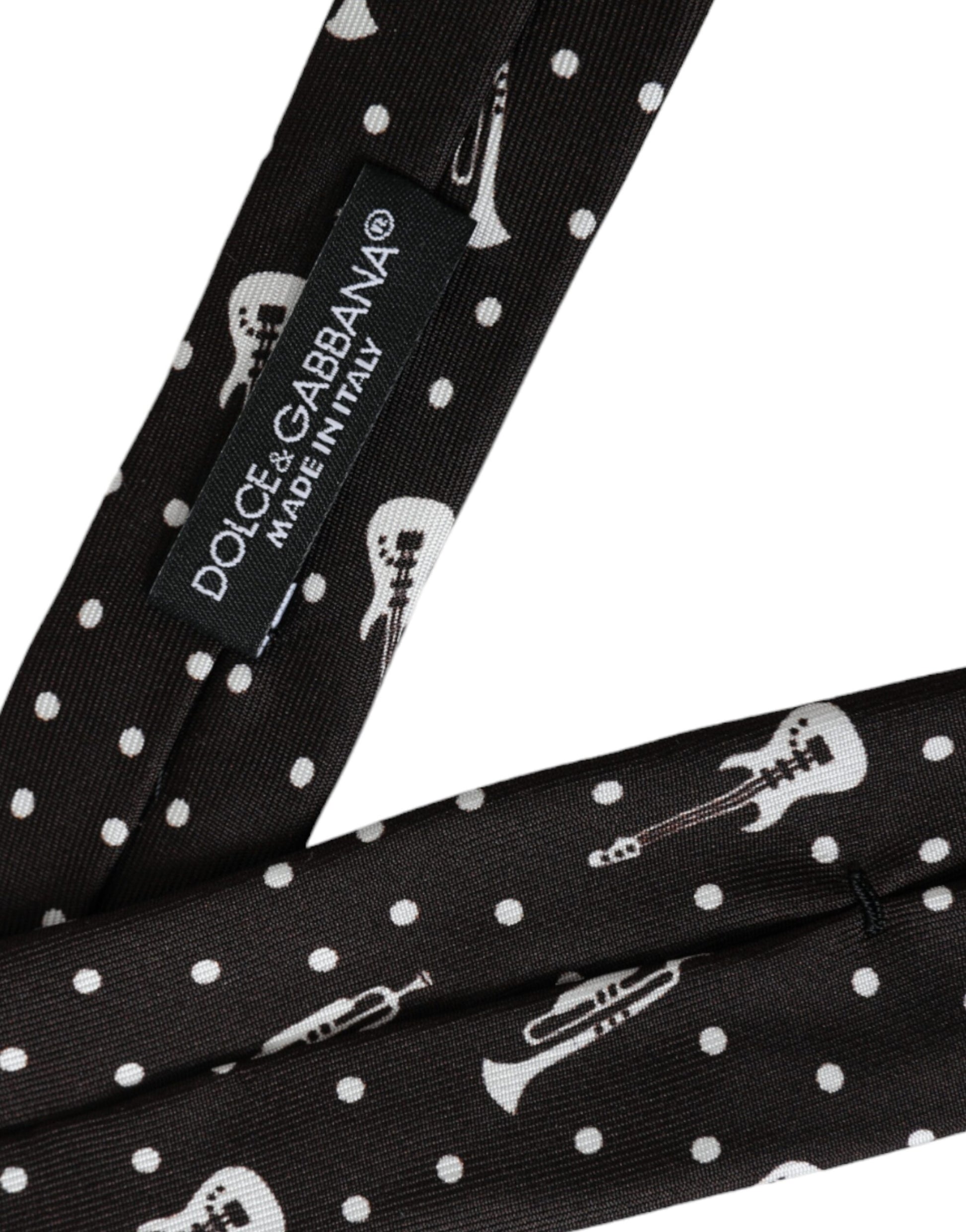 Dolce & Gabbana Black Guitar Print Silk Adjustable Tie schwarz