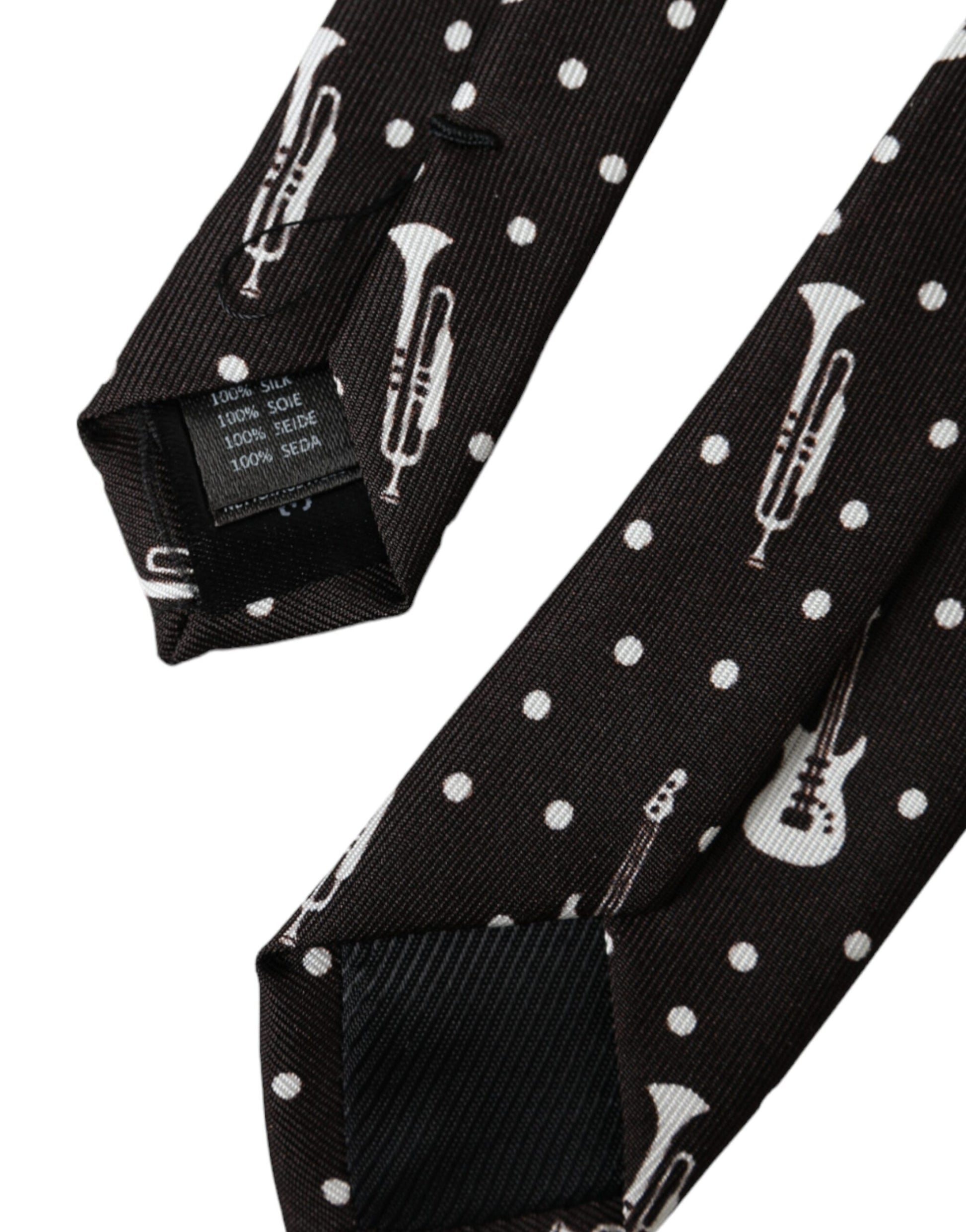 Dolce & Gabbana Black Guitar Print Silk Adjustable Tie schwarz