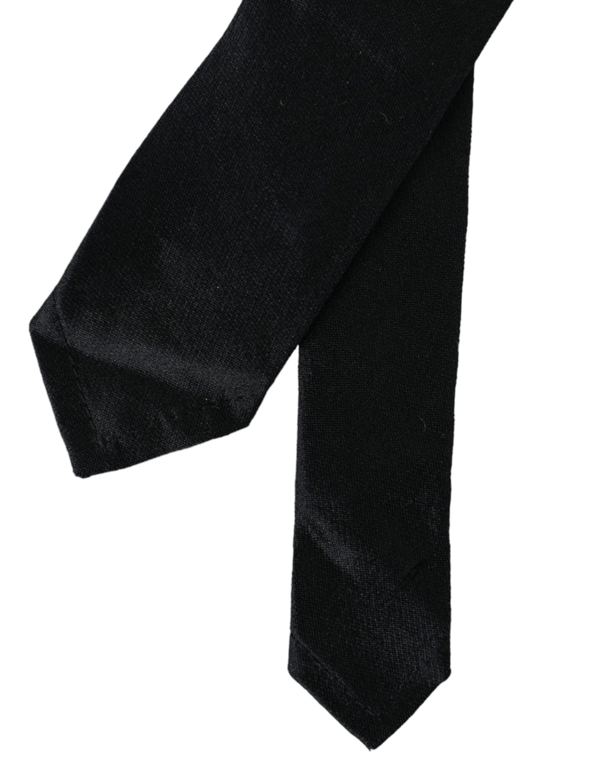 Dolce & Gabbana Black Solid 100% Silk Adjustable Tie schwarz