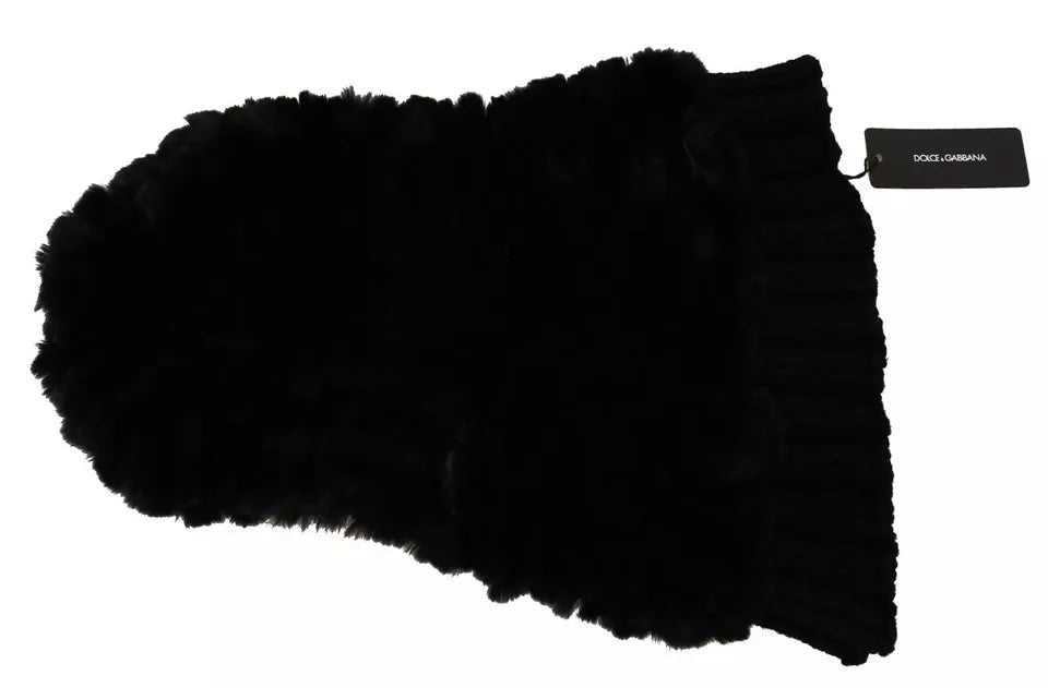 Dolce & Gabbana Black Silver Fox Fur Cashmere Hooded Scarf Curated Luxury Accessories by Orvyn