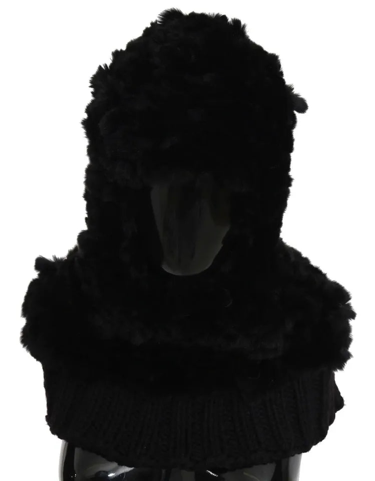 Dolce & Gabbana Black Silver Fox Fur Cashmere Hooded Scarf Curated Luxury Accessories by Orvyn