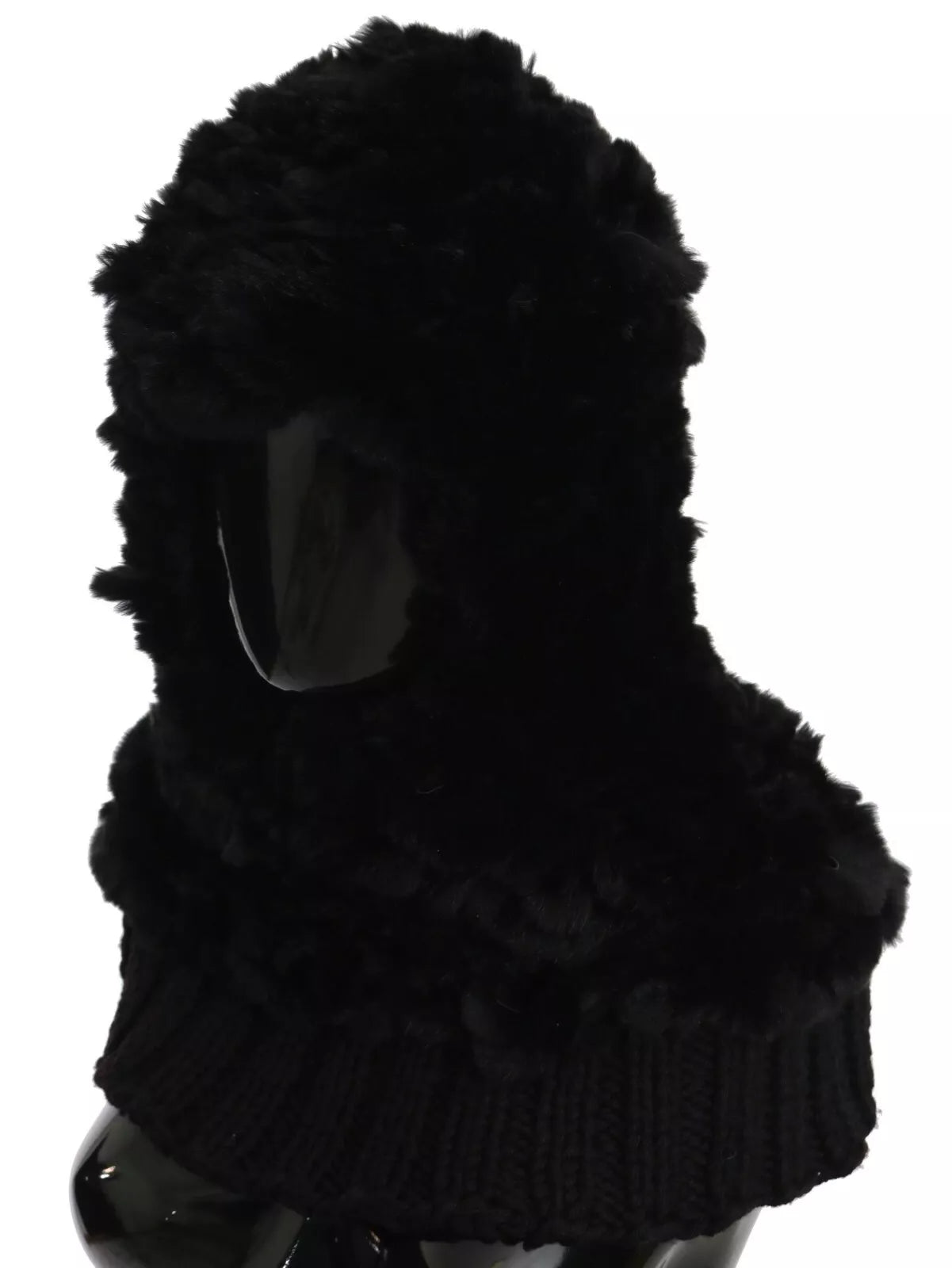 Dolce & Gabbana Black Silver Fox Fur Cashmere Hooded Scarf Curated Luxury Accessories by Orvyn