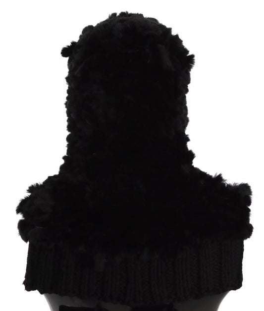 Dolce & Gabbana Black Silver Fox Fur Cashmere Hooded Scarf Curated Luxury Accessories by Orvyn
