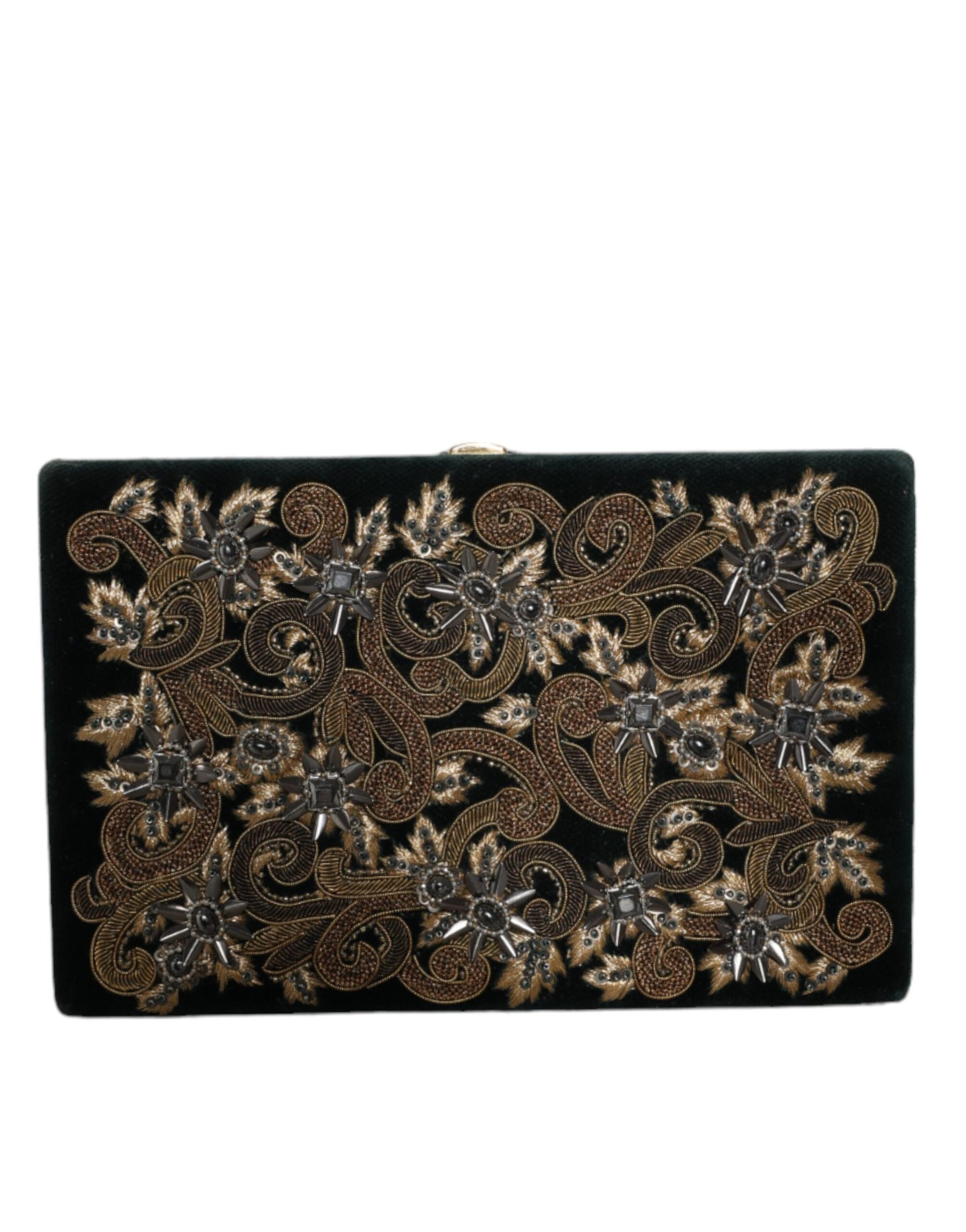Dolce & Gabbana Black Velvet Gold Frame Clutch Evening Party Purse Bag Curated Luxury Accessories by Orvyn