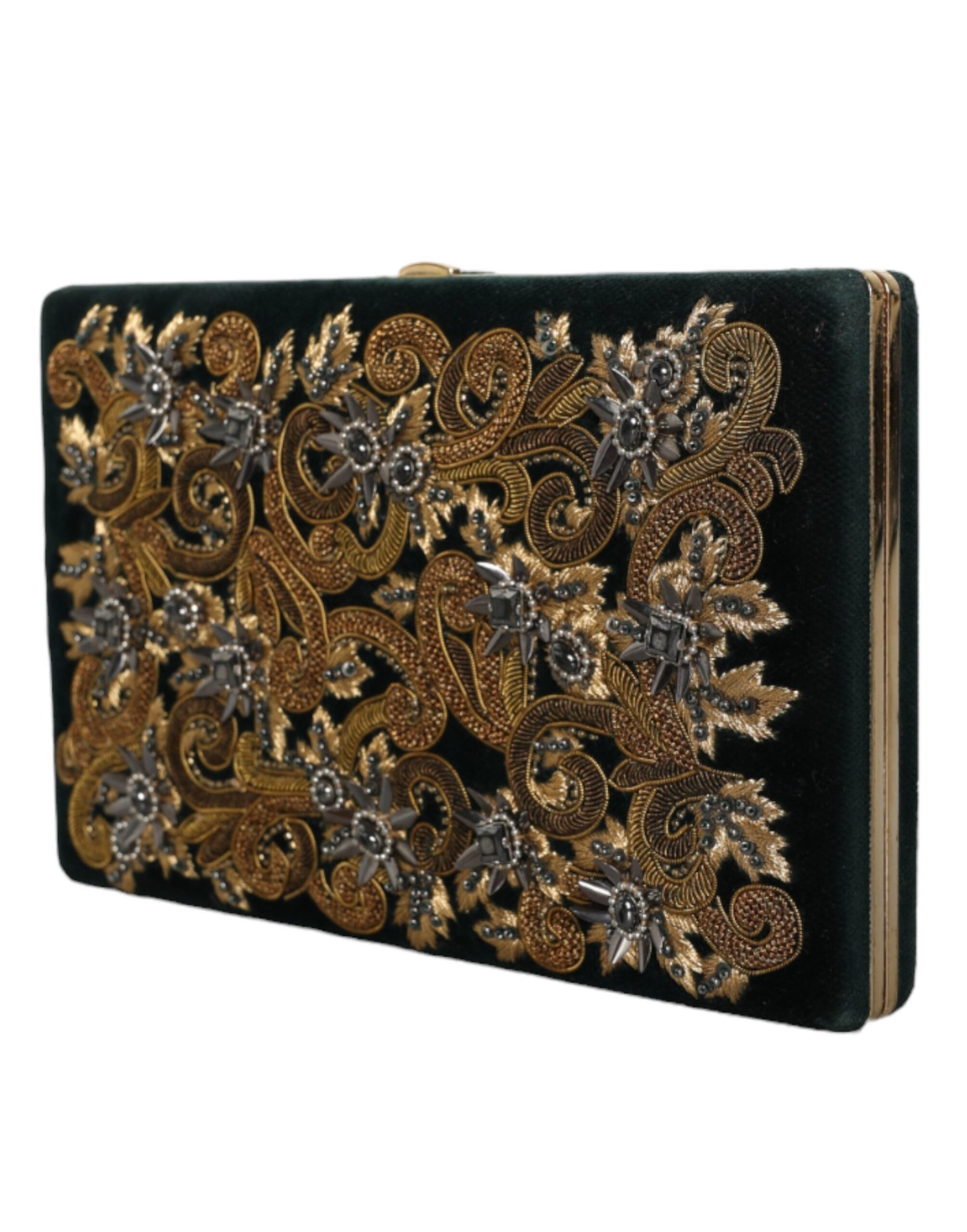 Dolce & Gabbana Black Velvet Gold Frame Clutch Evening Party Purse Bag Curated Luxury Accessories by Orvyn