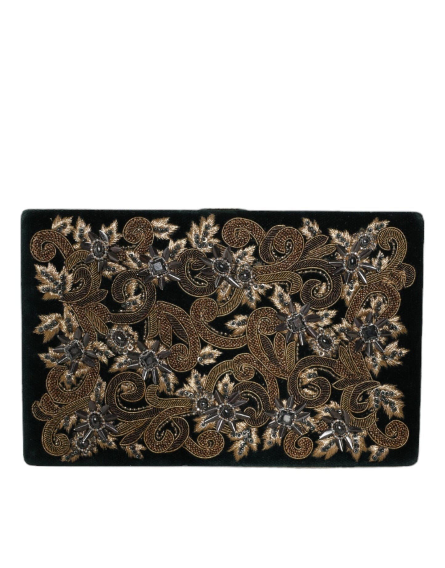 Dolce & Gabbana Black Velvet Gold Frame Clutch Evening Party Purse Bag Curated Luxury Accessories by Orvyn