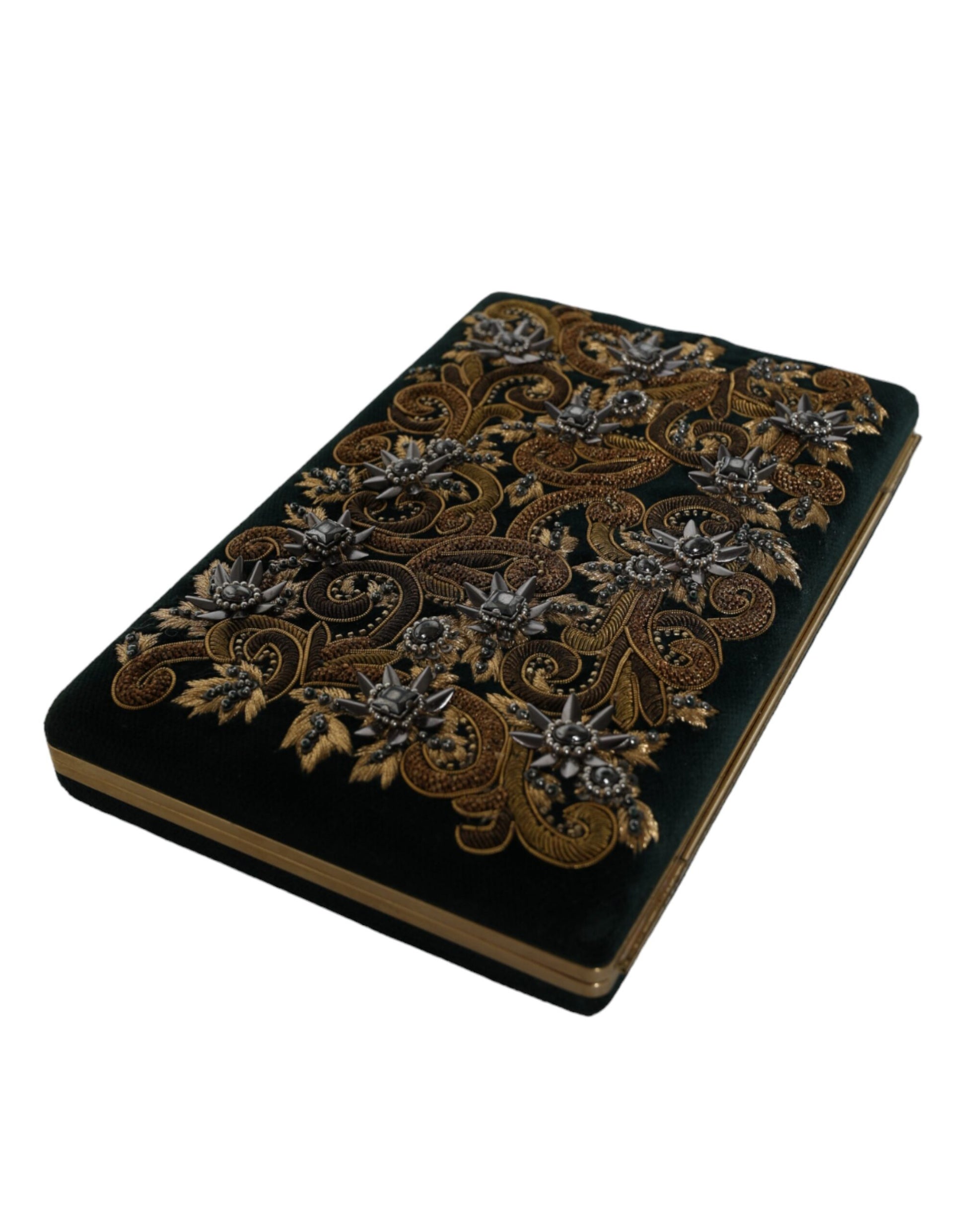 Dolce & Gabbana Black Velvet Gold Frame Clutch Evening Party Purse Bag Curated Luxury Accessories by Orvyn