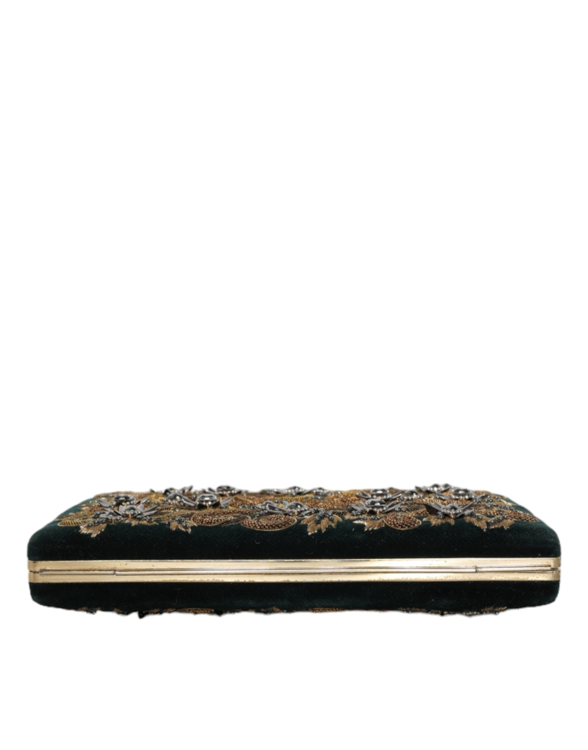 Dolce & Gabbana Black Velvet Gold Frame Clutch Evening Party Purse Bag Curated Luxury Accessories by Orvyn