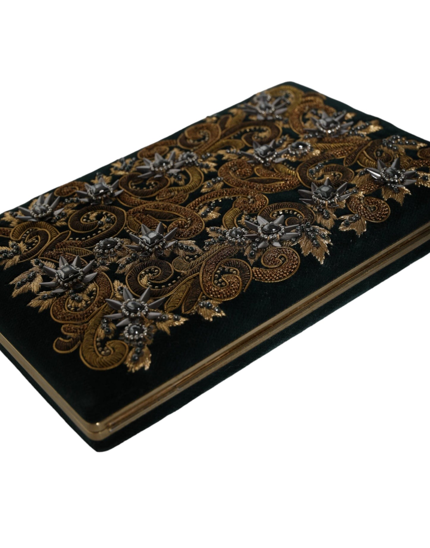 Dolce & Gabbana Black Velvet Gold Frame Clutch Evening Party Purse Bag Curated Luxury Accessories by Orvyn