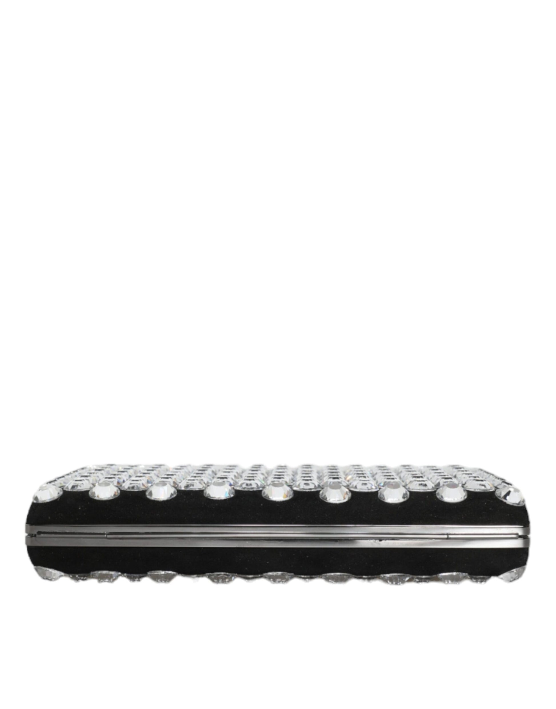 Dolce & Gabbana Black Velvet Crystal Clutch Evening Party Purse Bag Curated Luxury Accessories by Orvyn