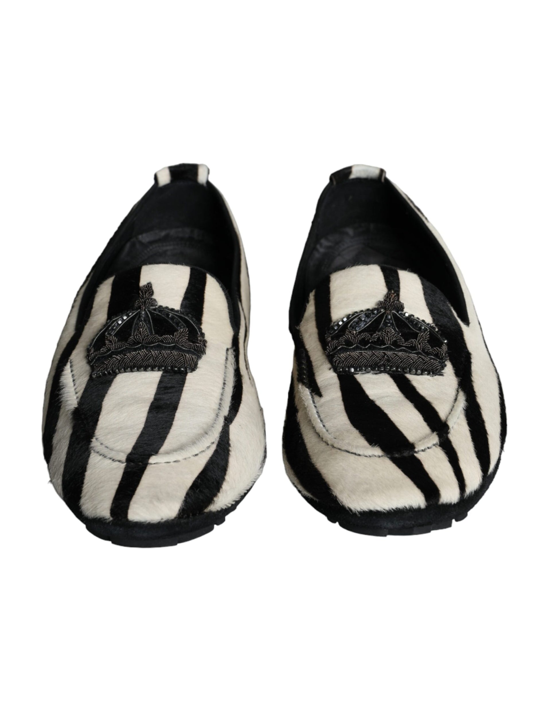 Dolce & Gabbana Black White Calf Fur Slip On Loafers Men Shoes Curated Luxury Accessories by Orvyn