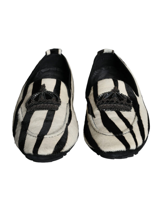 Dolce & Gabbana Black White Calf Fur Slip On Loafers Men Shoes Curated Luxury Accessories by Orvyn