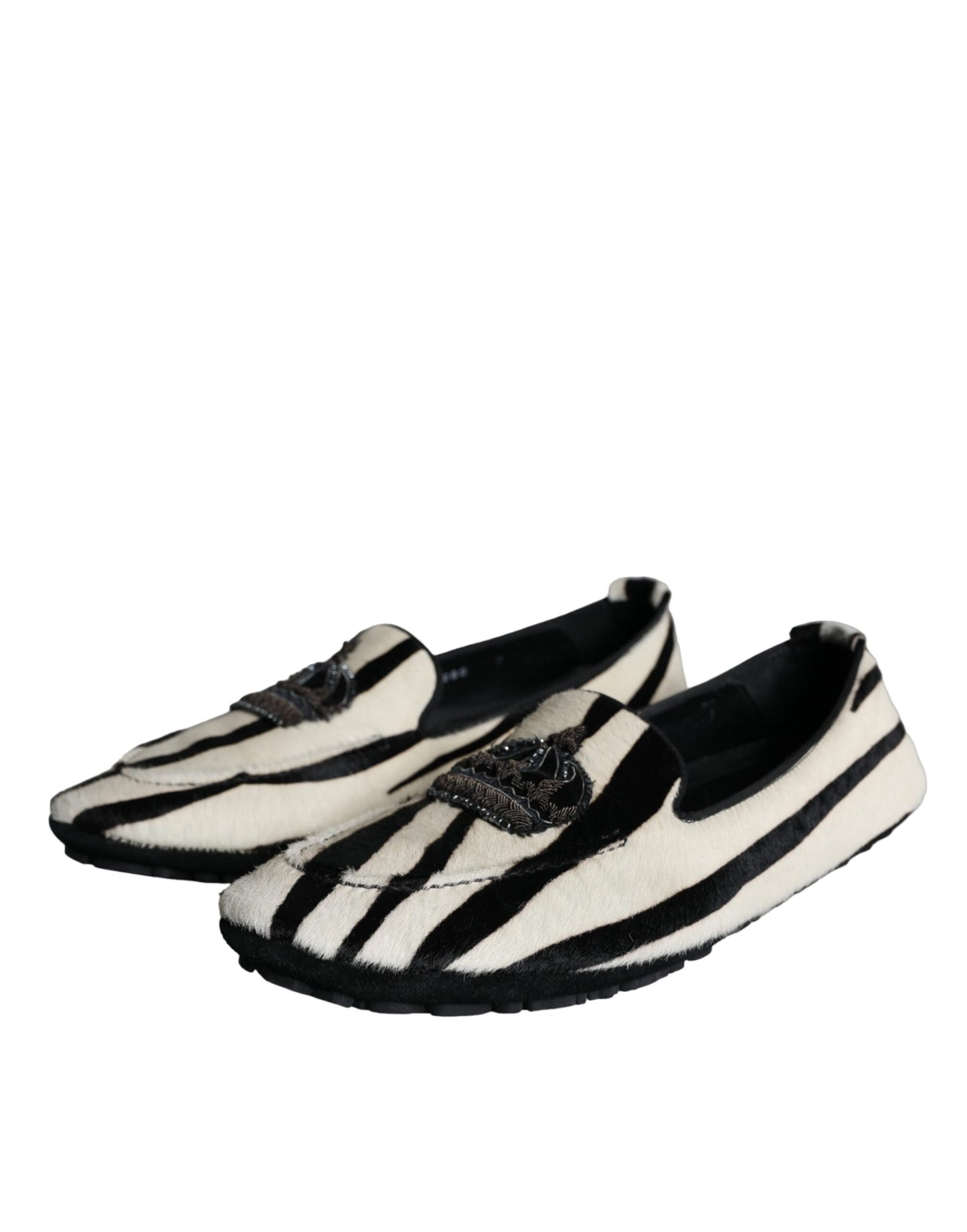 Dolce & Gabbana Black White Calf Fur Slip On Loafers Men Shoes Curated Luxury Accessories by Orvyn