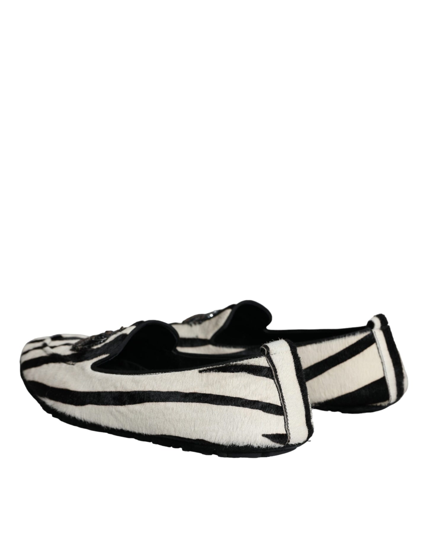 Dolce & Gabbana Black White Calf Fur Slip On Loafers Men Shoes Curated Luxury Accessories by Orvyn