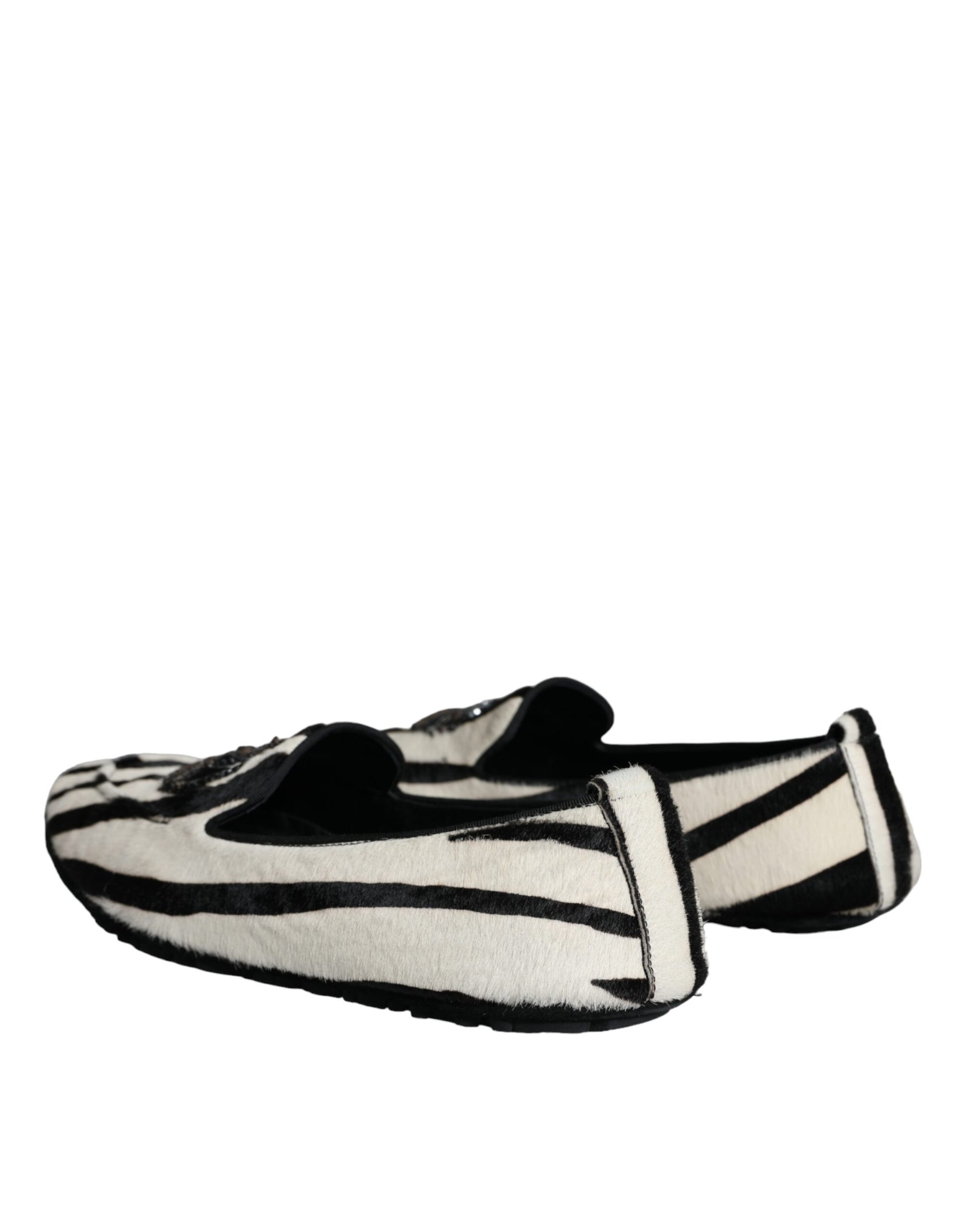 Dolce & Gabbana Black White Calf Fur Slip On Loafers Men Shoes Curated Luxury Accessories by Orvyn