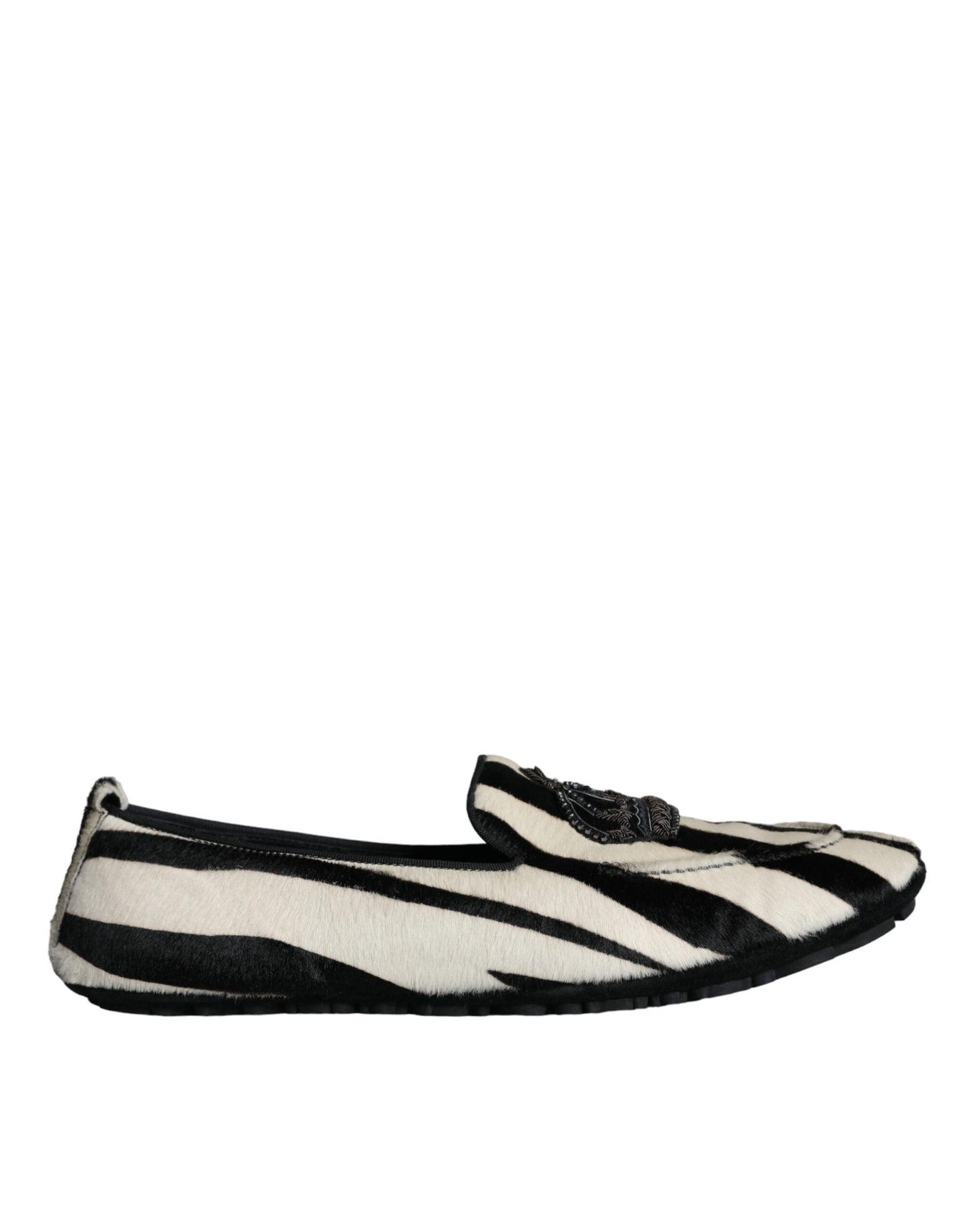 Dolce & Gabbana Black White Calf Fur Slip On Loafers Men Shoes Curated Luxury Accessories by Orvyn
