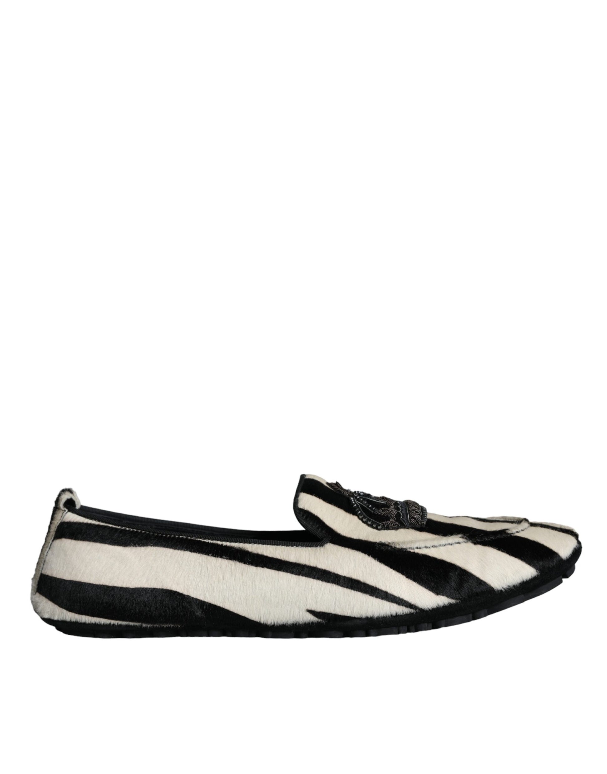 Dolce & Gabbana Black White Calf Fur Slip On Loafers Men Shoes Curated Luxury Accessories by Orvyn