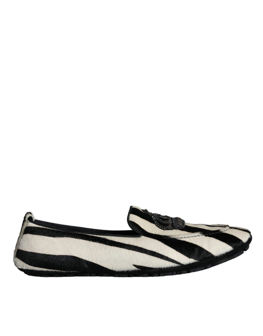 Dolce & Gabbana Black White Calf Fur Slip On Loafers Men Shoes Curated Luxury Accessories by Orvyn