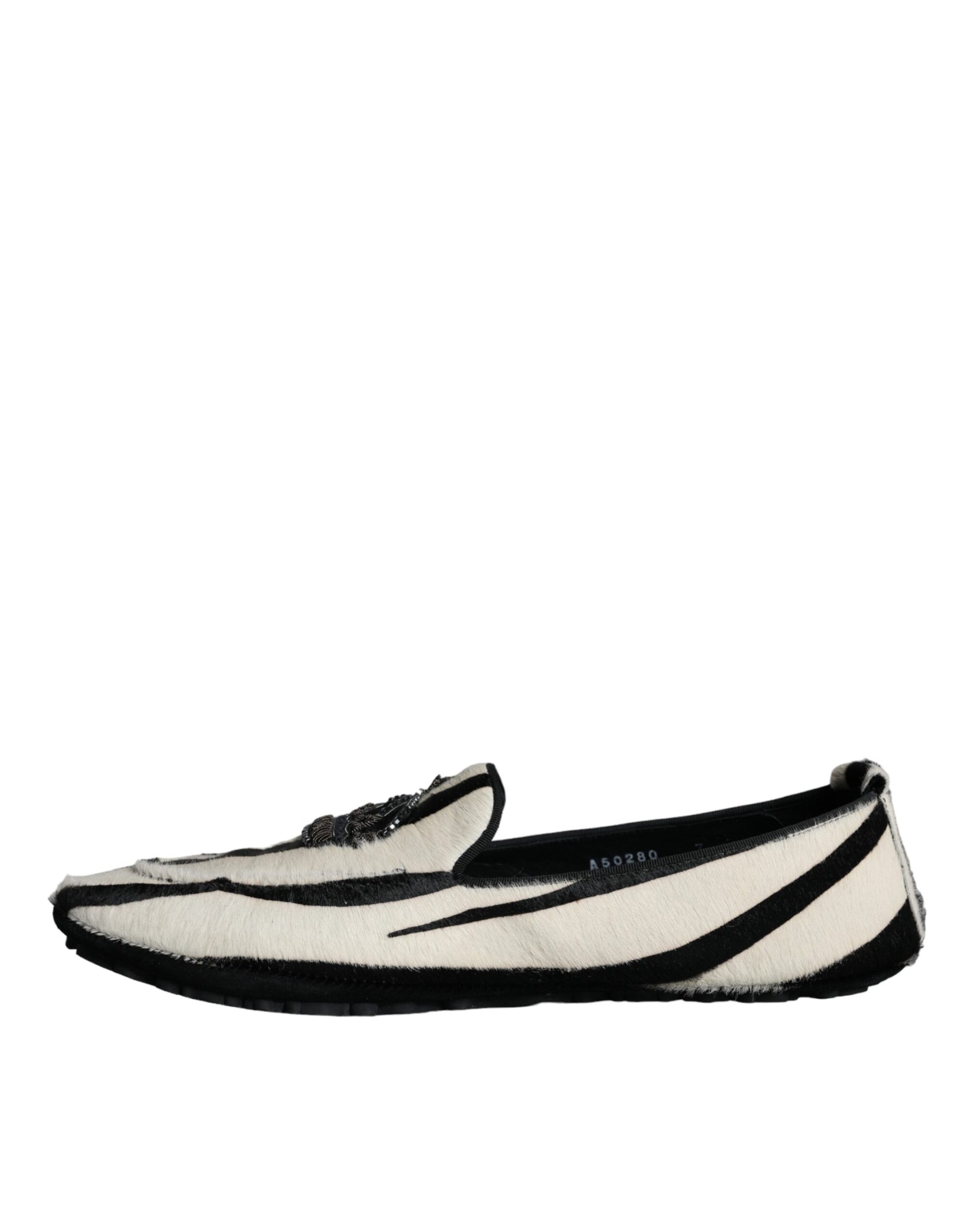 Dolce & Gabbana Black White Calf Fur Slip On Loafers Men Shoes Curated Luxury Accessories by Orvyn