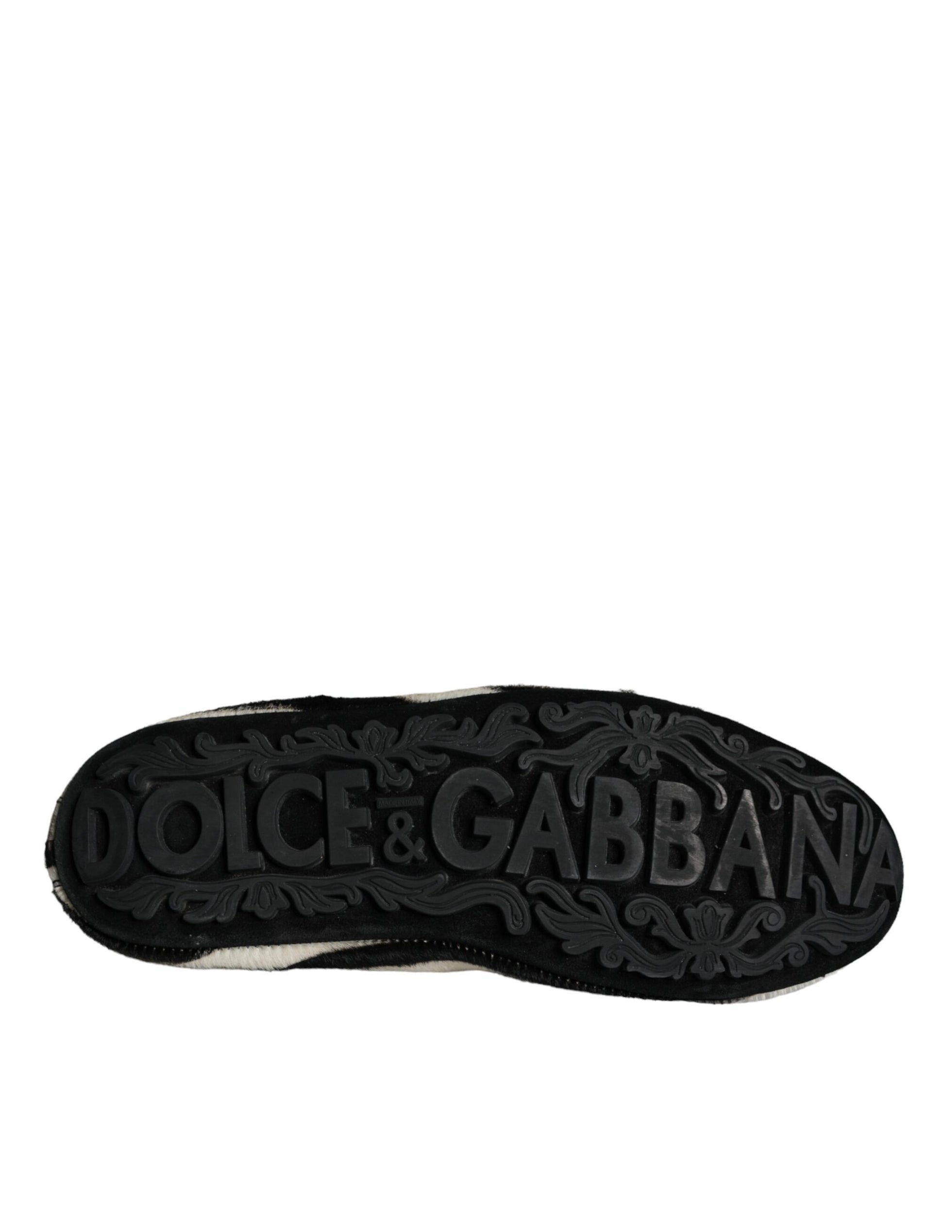 Dolce & Gabbana Black White Calf Fur Slip On Loafers Men Shoes Curated Luxury Accessories by Orvyn