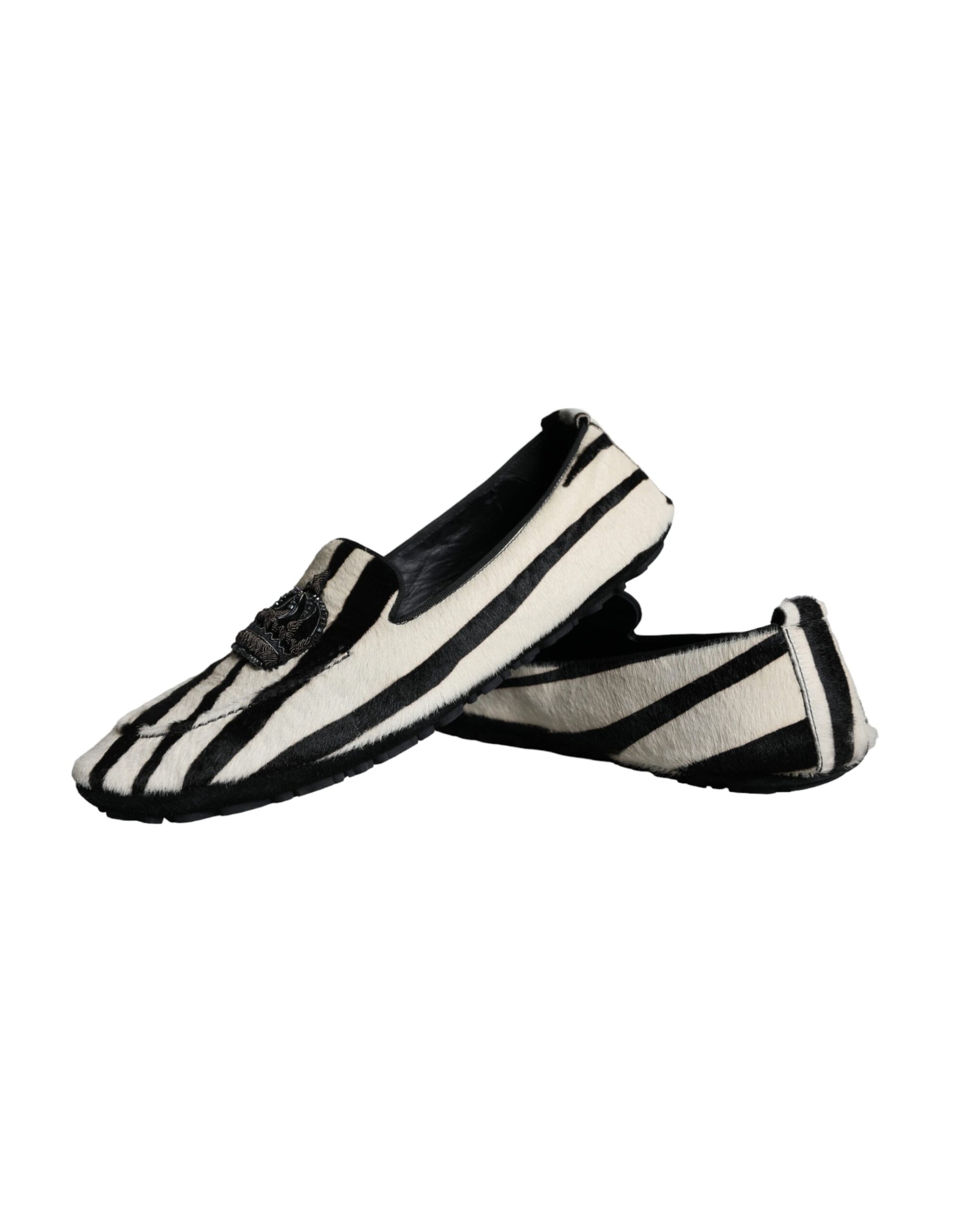 Dolce & Gabbana Black White Calf Fur Slip On Loafers Men Shoes Curated Luxury Accessories by Orvyn