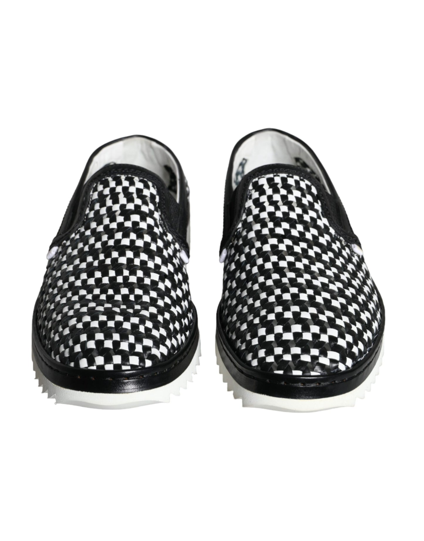Dolce & Gabbana Black White Weaved Slip On Men Loafers Shoes Curated Luxury Accessories by Orvyn