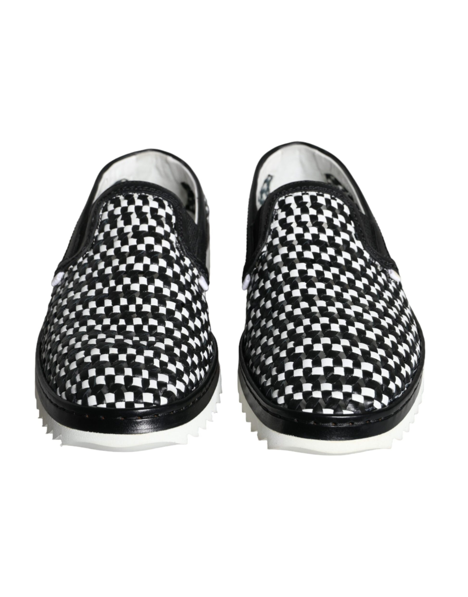 Dolce & Gabbana Black White Weaved Slip On Men Loafers Shoes Curated Luxury Accessories by Orvyn