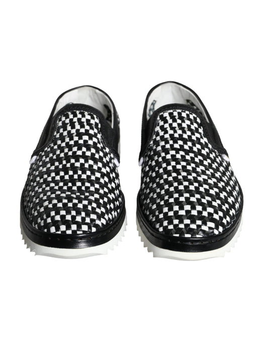 Dolce & Gabbana Black White Weaved Slip On Men Loafers Shoes Curated Luxury Accessories by Orvyn