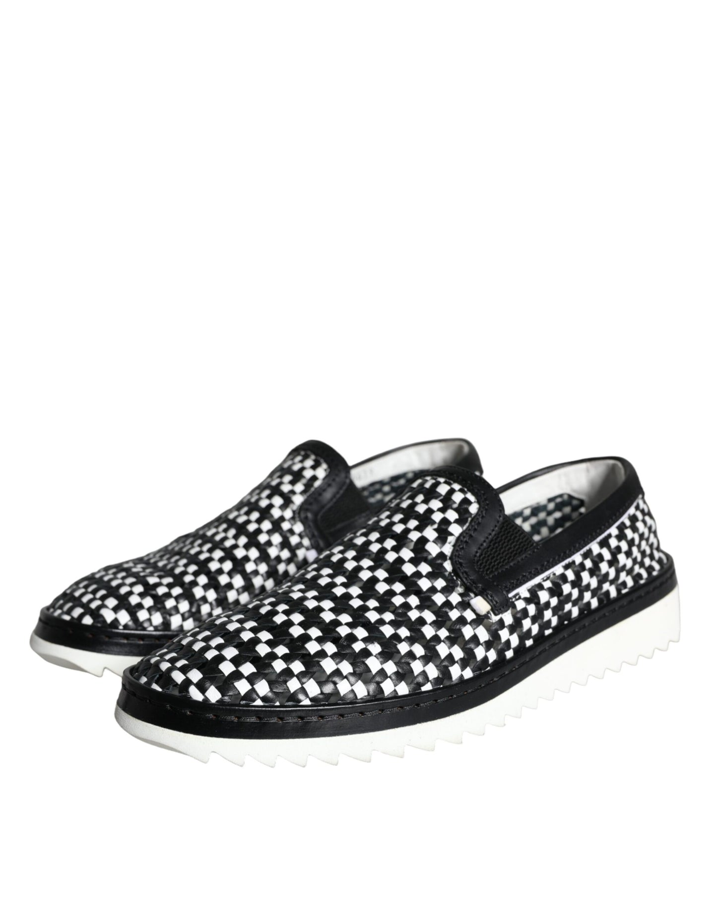 Dolce & Gabbana Black White Weaved Slip On Men Loafers Shoes Curated Luxury Accessories by Orvyn