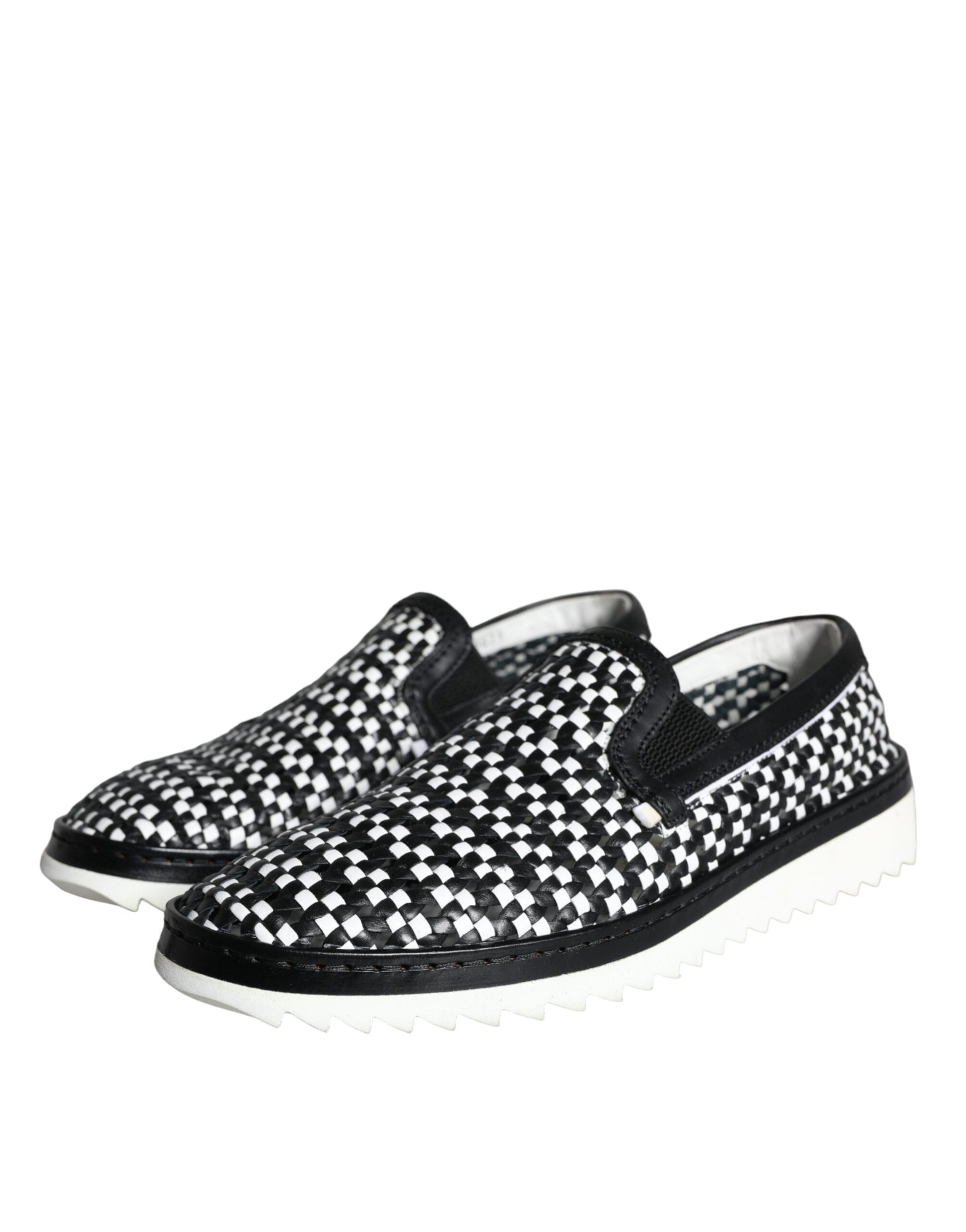 Dolce & Gabbana Black White Weaved Slip On Men Loafers Shoes Curated Luxury Accessories by Orvyn