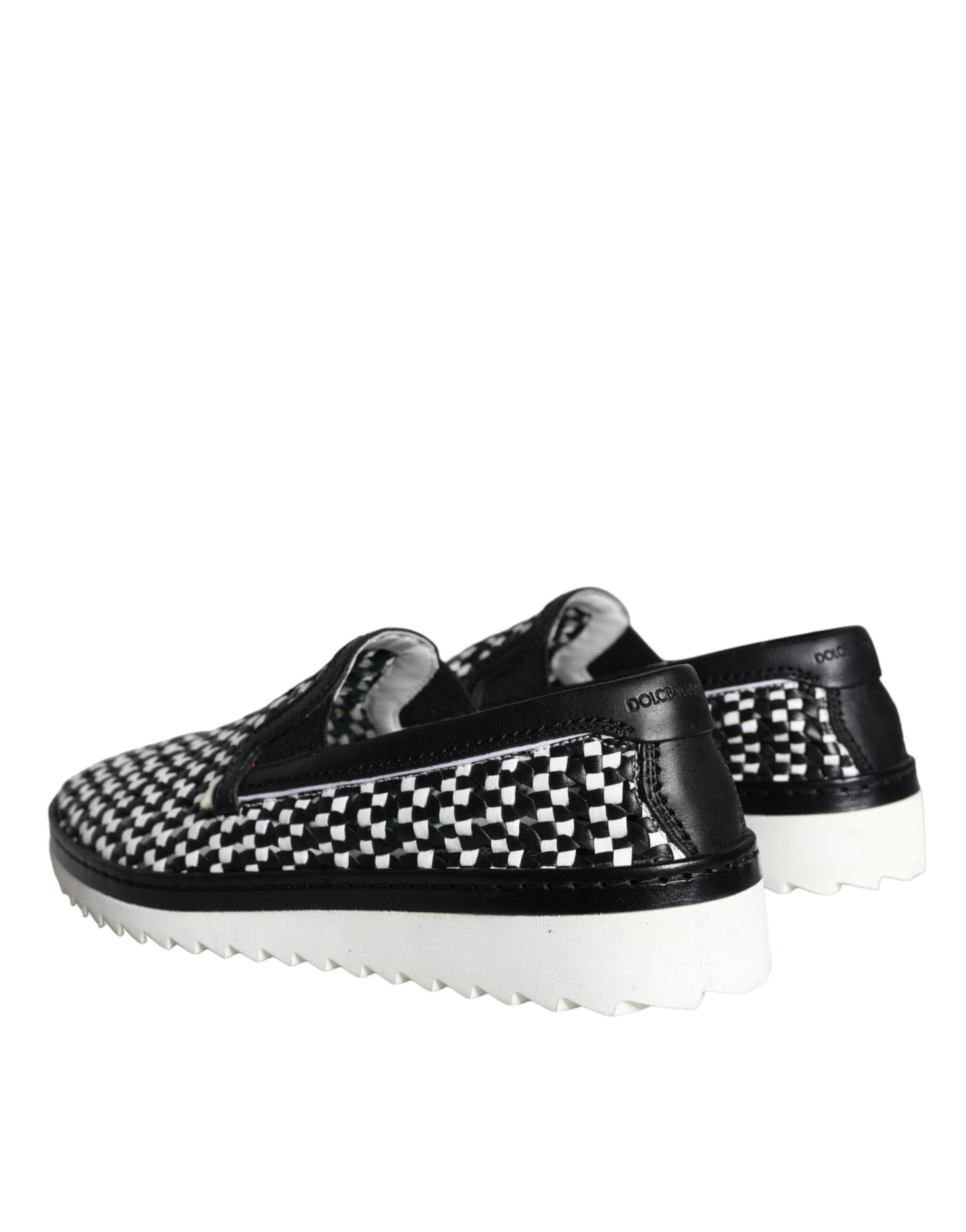 Dolce & Gabbana Black White Weaved Slip On Men Loafers Shoes Curated Luxury Accessories by Orvyn