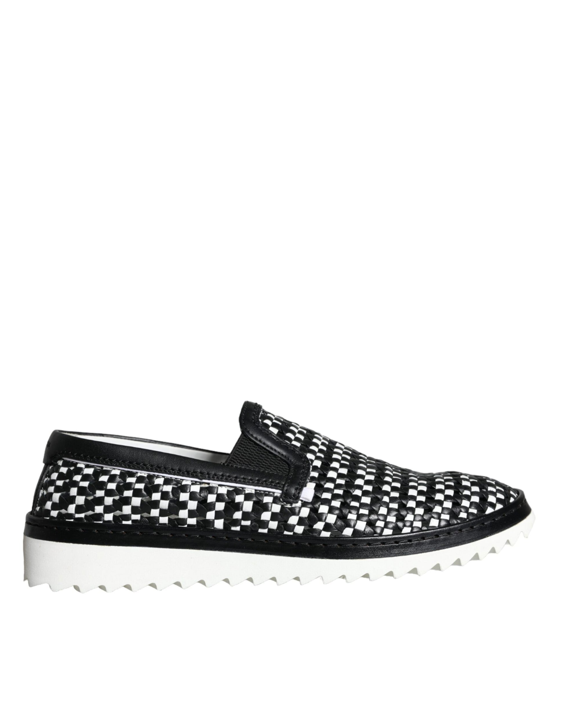 Dolce & Gabbana Black White Weaved Slip On Men Loafers Shoes Curated Luxury Accessories by Orvyn