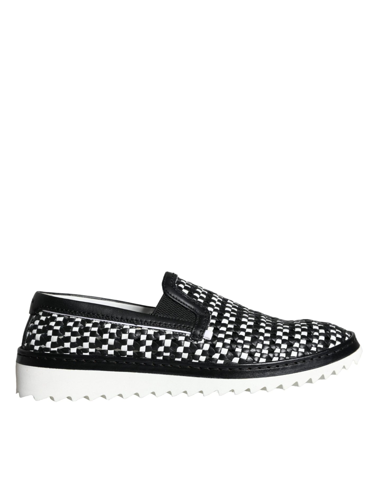 Dolce & Gabbana Black White Weaved Slip On Men Loafers Shoes Curated Luxury Accessories by Orvyn