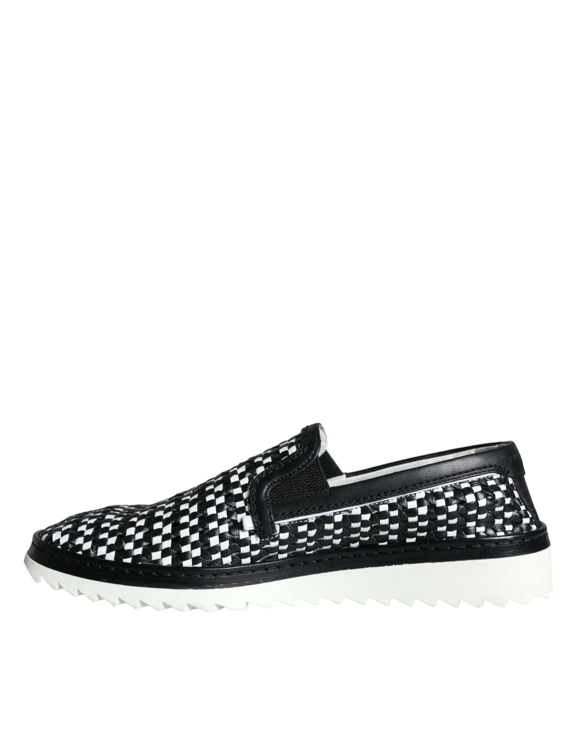 Dolce & Gabbana Black White Weaved Slip On Men Loafers Shoes Curated Luxury Accessories by Orvyn