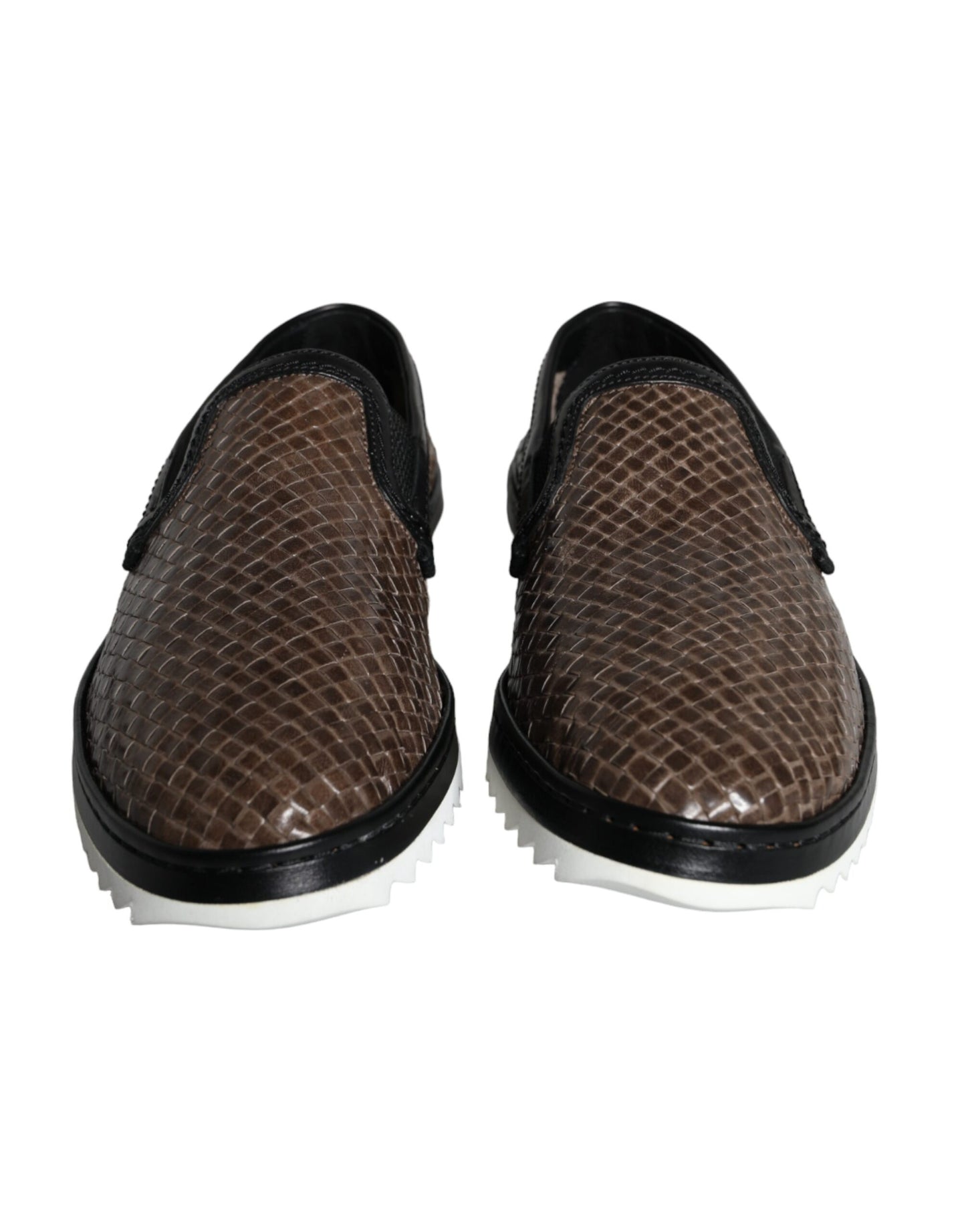 Dolce & Gabbana Brown Black Leather Weaved Men Loafers Shoes Curated Luxury Accessories by Orvyn