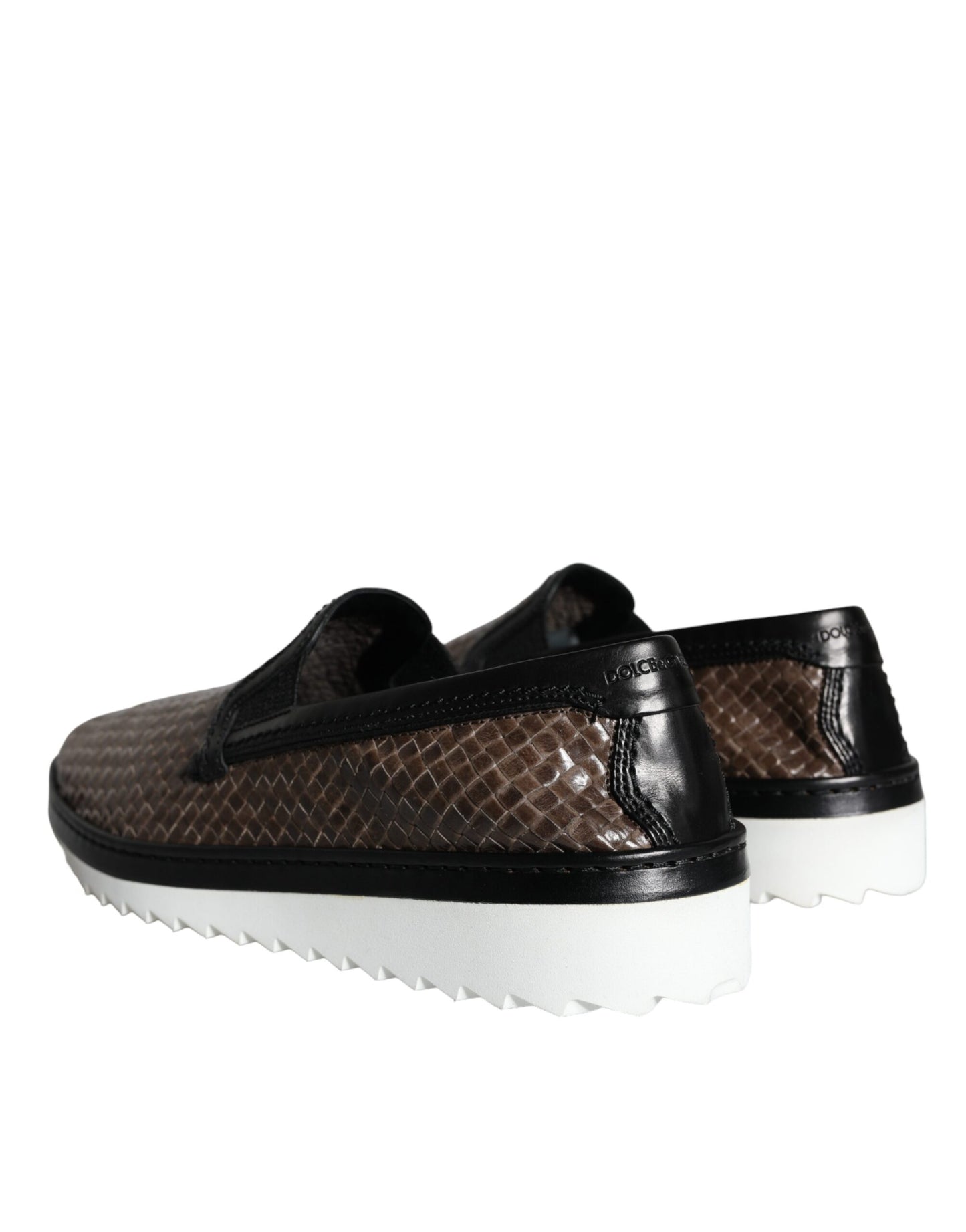 Dolce & Gabbana Brown Black Leather Weaved Men Loafers Shoes Curated Luxury Accessories by Orvyn