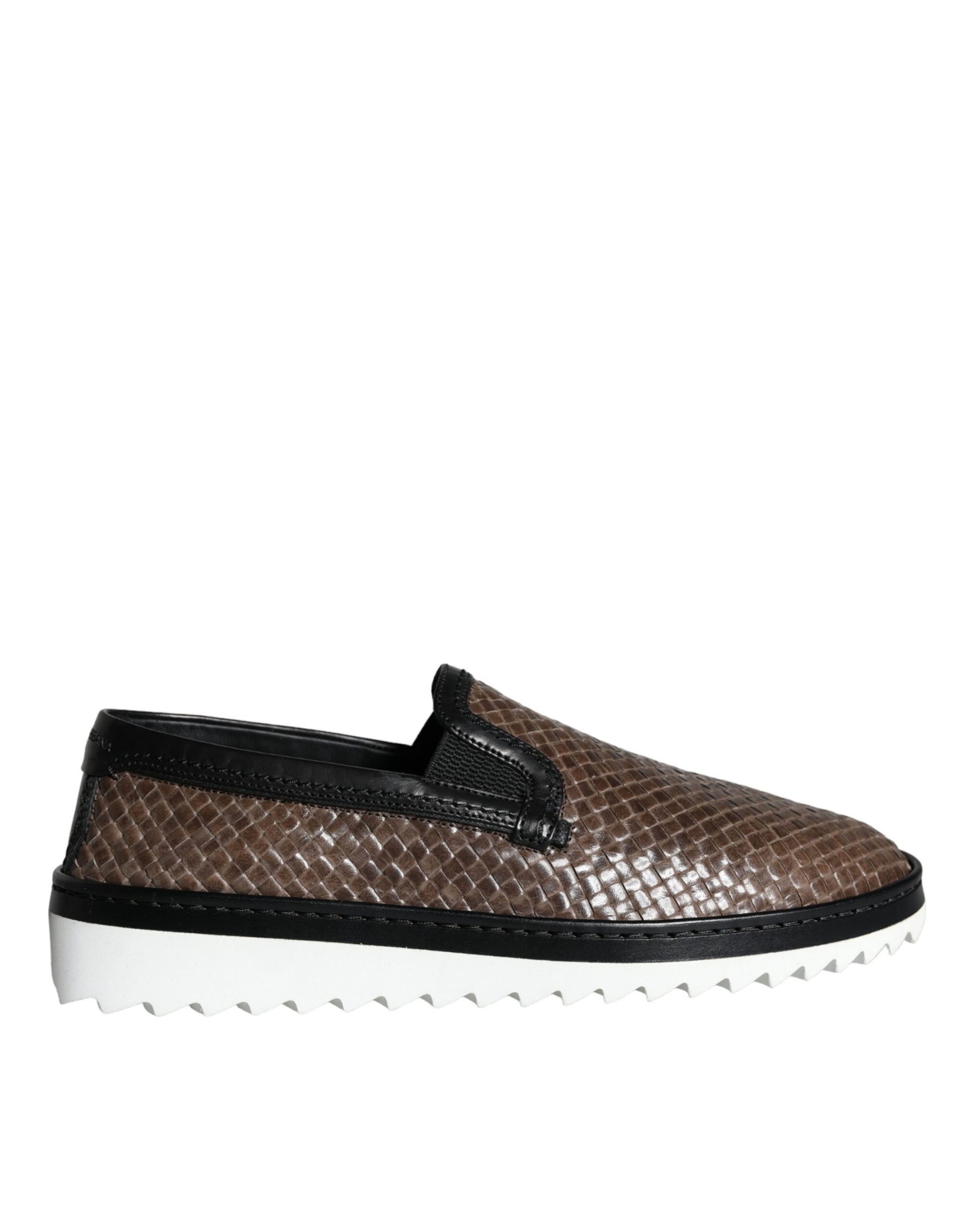 Dolce & Gabbana Brown Black Leather Weaved Men Loafers Shoes Curated Luxury Accessories by Orvyn