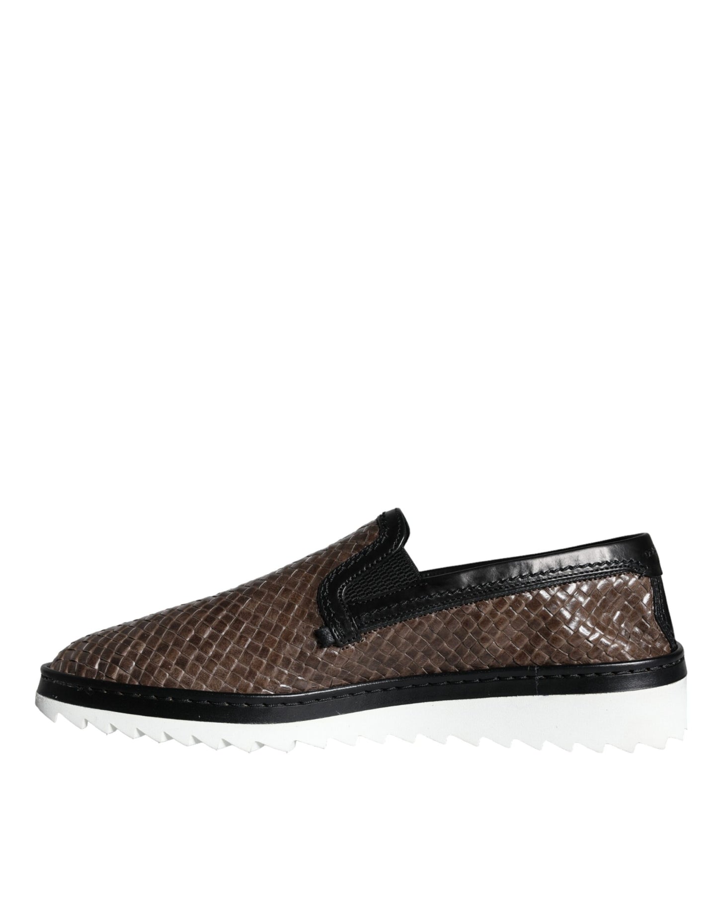 Dolce & Gabbana Brown Black Leather Weaved Men Loafers Shoes Curated Luxury Accessories by Orvyn