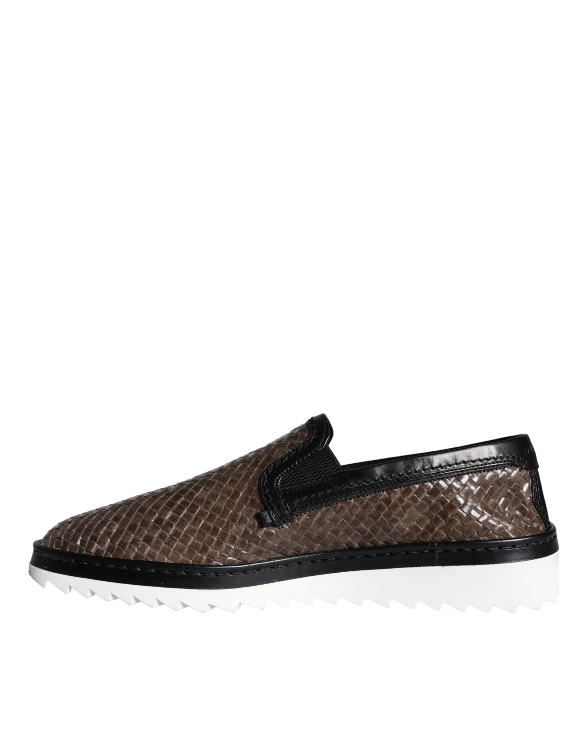 Dolce & Gabbana Brown Black Leather Weaved Men Loafers Shoes Curated Luxury Accessories by Orvyn
