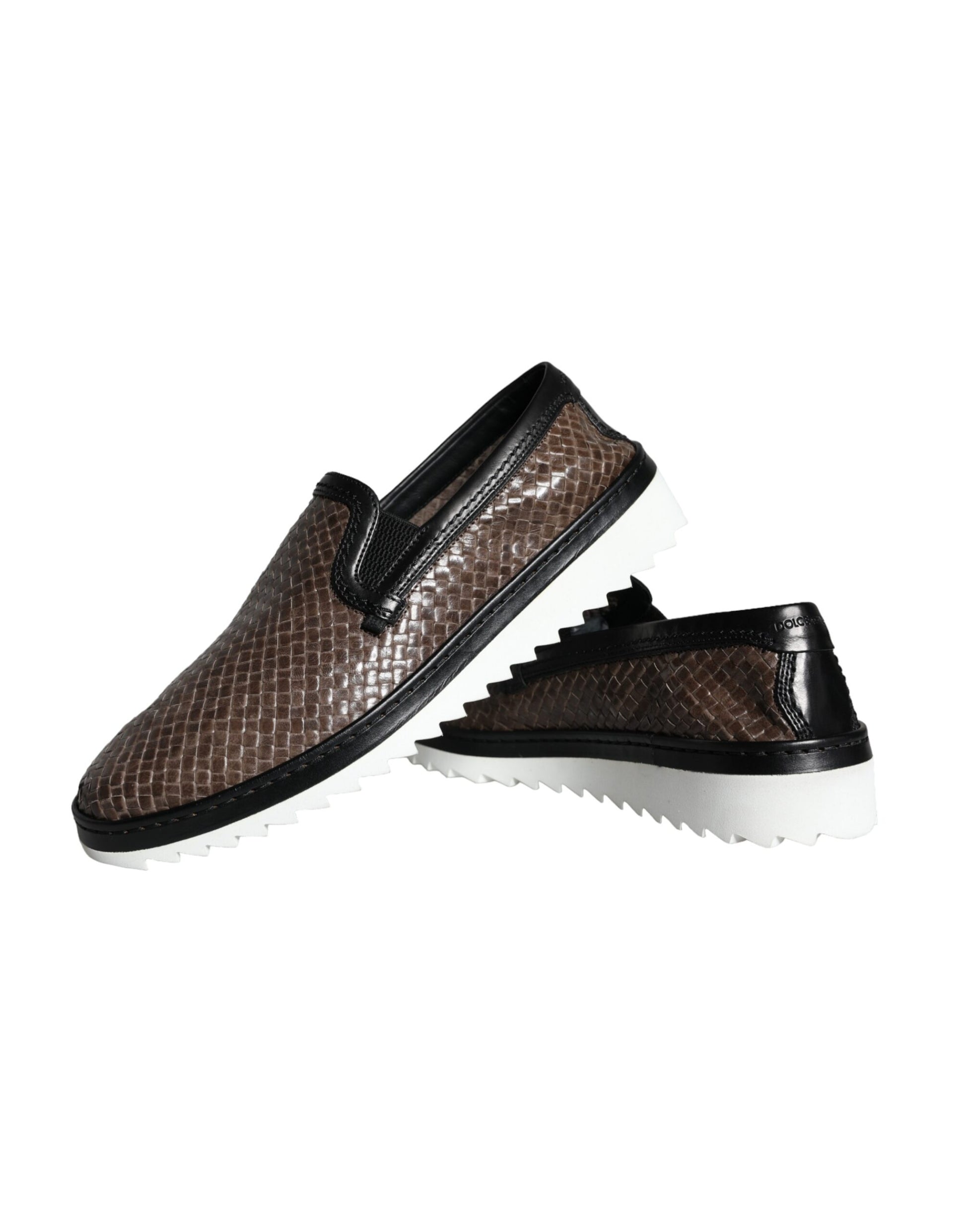 Dolce & Gabbana Brown Black Leather Weaved Men Loafers Shoes Curated Luxury Accessories by Orvyn