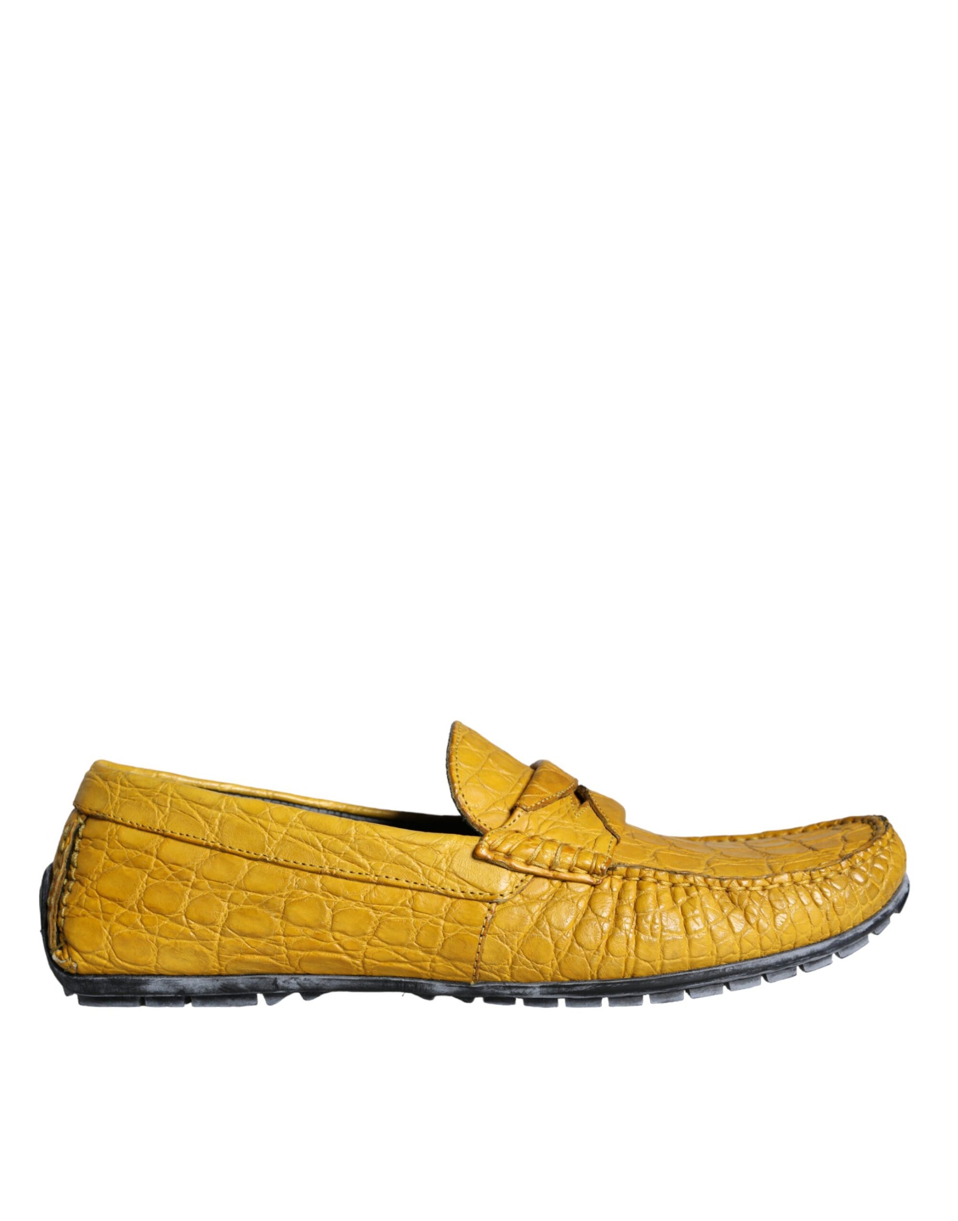 Dolce & Gabbana Yellow Leather Slip Mocassin Loafers Shoes Curated Luxury Accessories by Orvyn