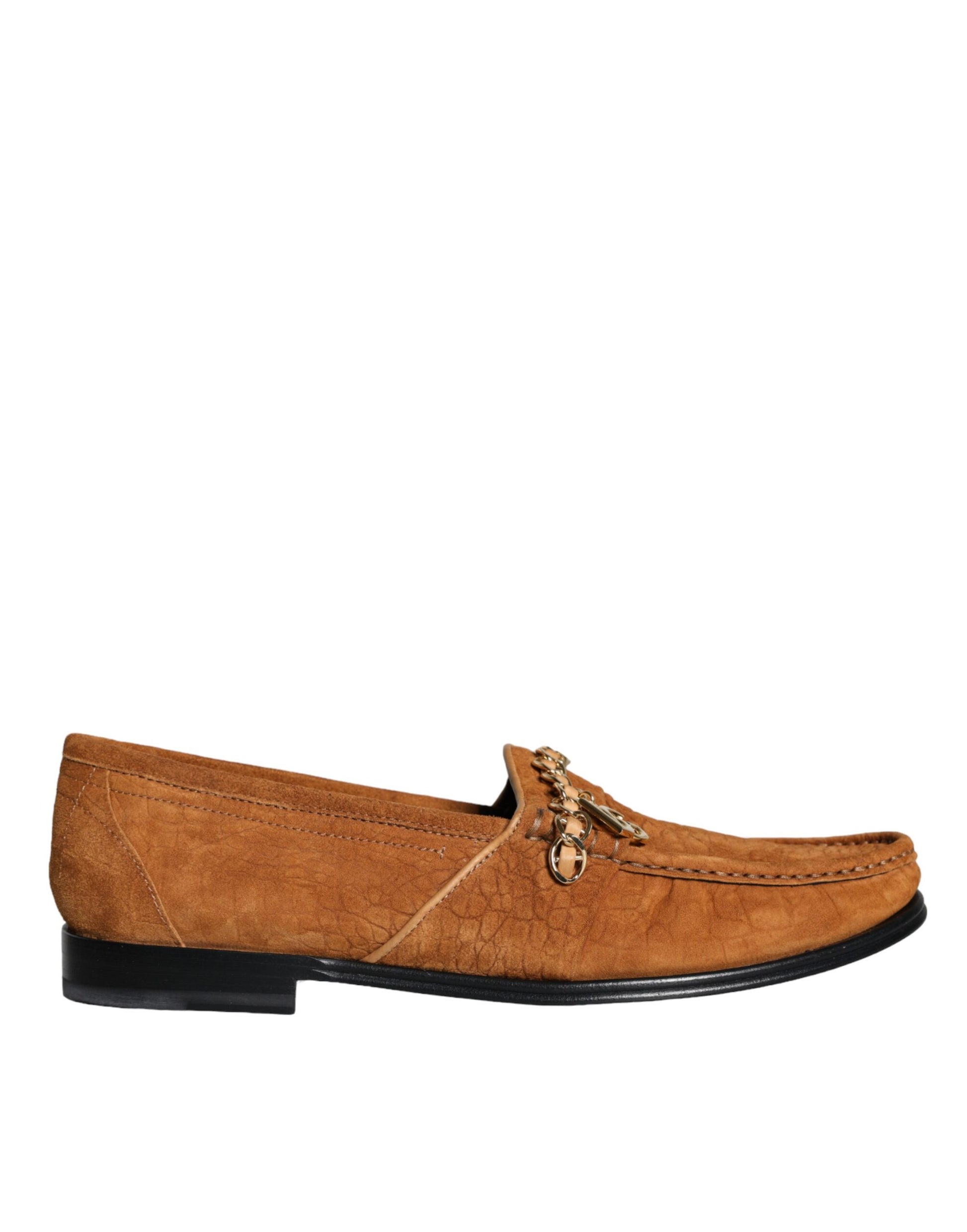 Dolce & Gabbana Brown Velvet Leather Logo Mocassin Slip On Shoes Curated Luxury Accessories by Orvyn