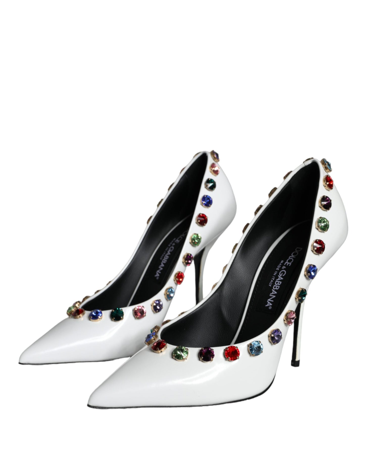 Dolce & Gabbana White Crystal Leather High Heels Pumps Shoes Curated Luxury Accessories by Orvyn
