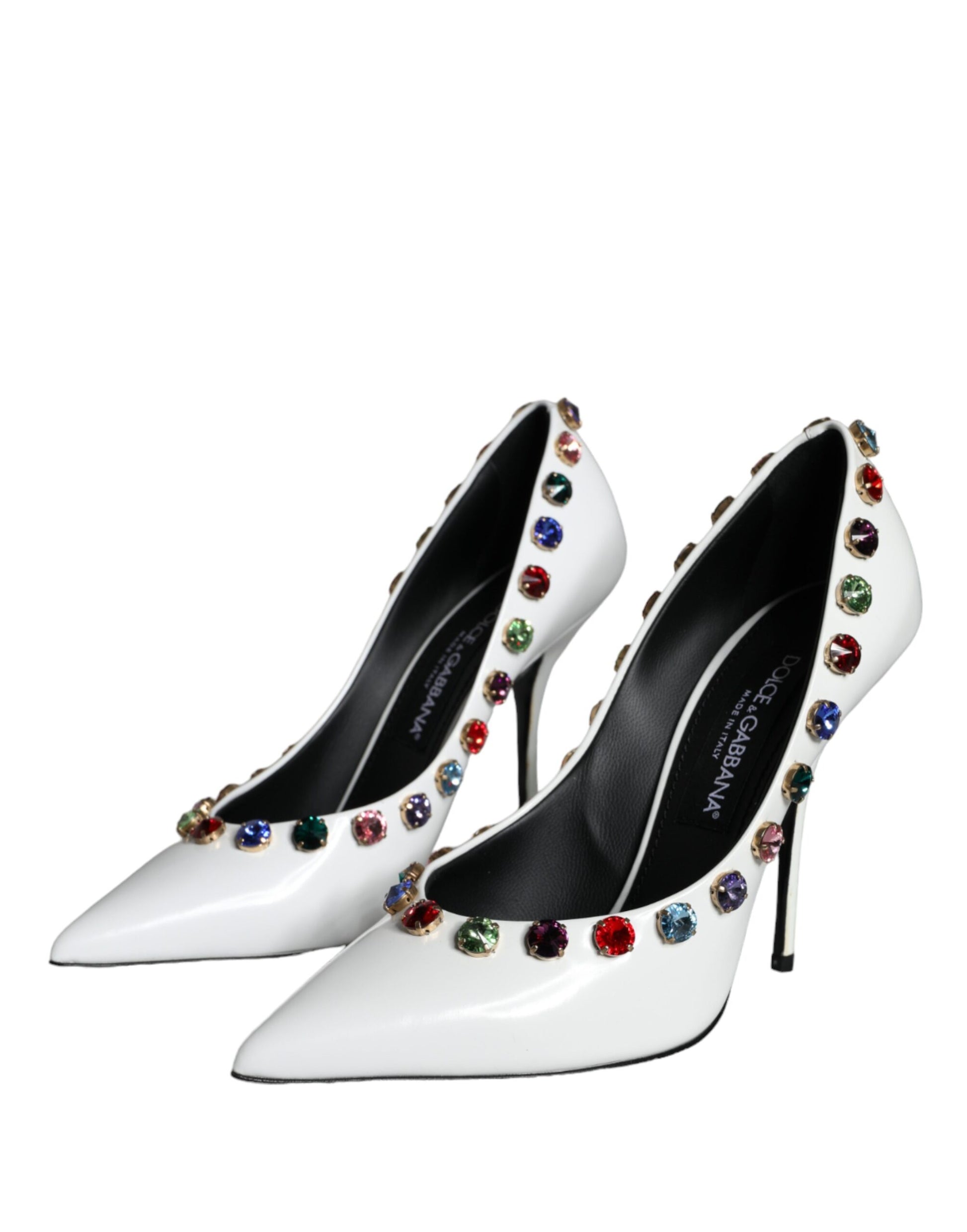 Dolce & Gabbana White Crystal Leather High Heels Pumps Shoes Curated Luxury Accessories by Orvyn