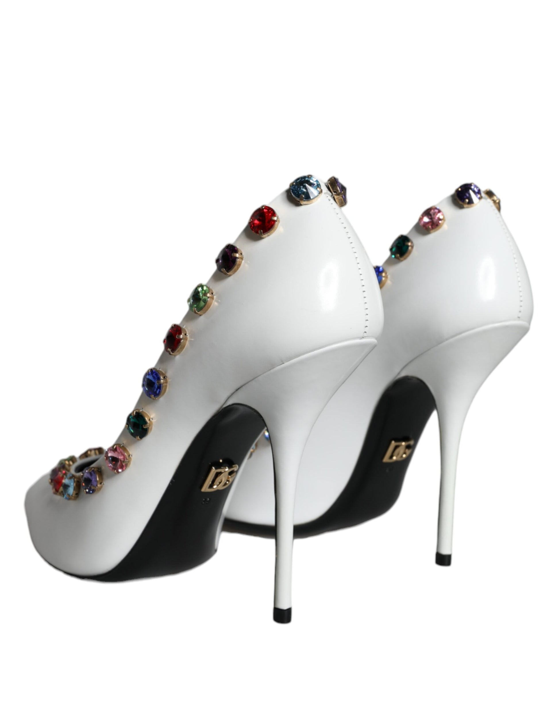 Dolce & Gabbana White Crystal Leather High Heels Pumps Shoes Curated Luxury Accessories by Orvyn