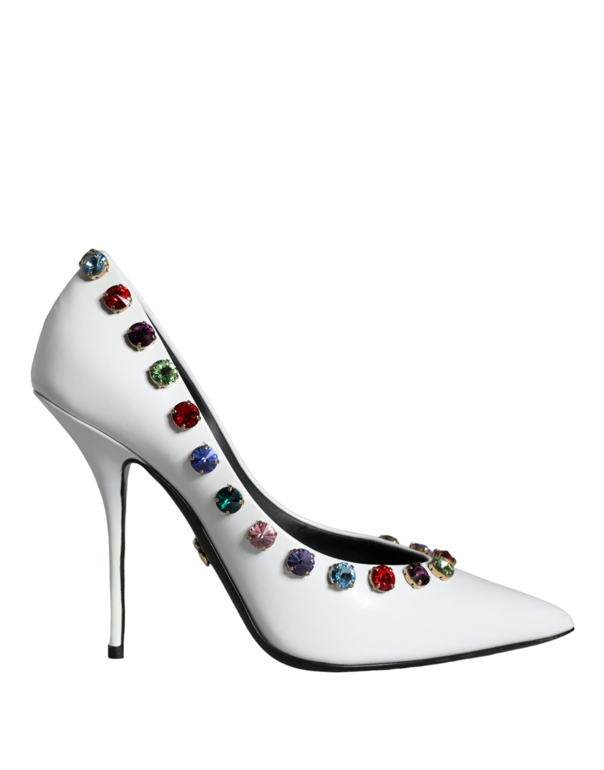 Dolce & Gabbana White Crystal Leather High Heels Pumps Shoes Curated Luxury Accessories by Orvyn