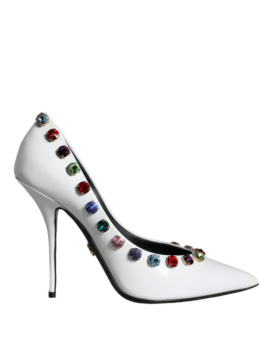 Dolce & Gabbana White Crystal Leather High Heels Pumps Shoes Curated Luxury Accessories by Orvyn