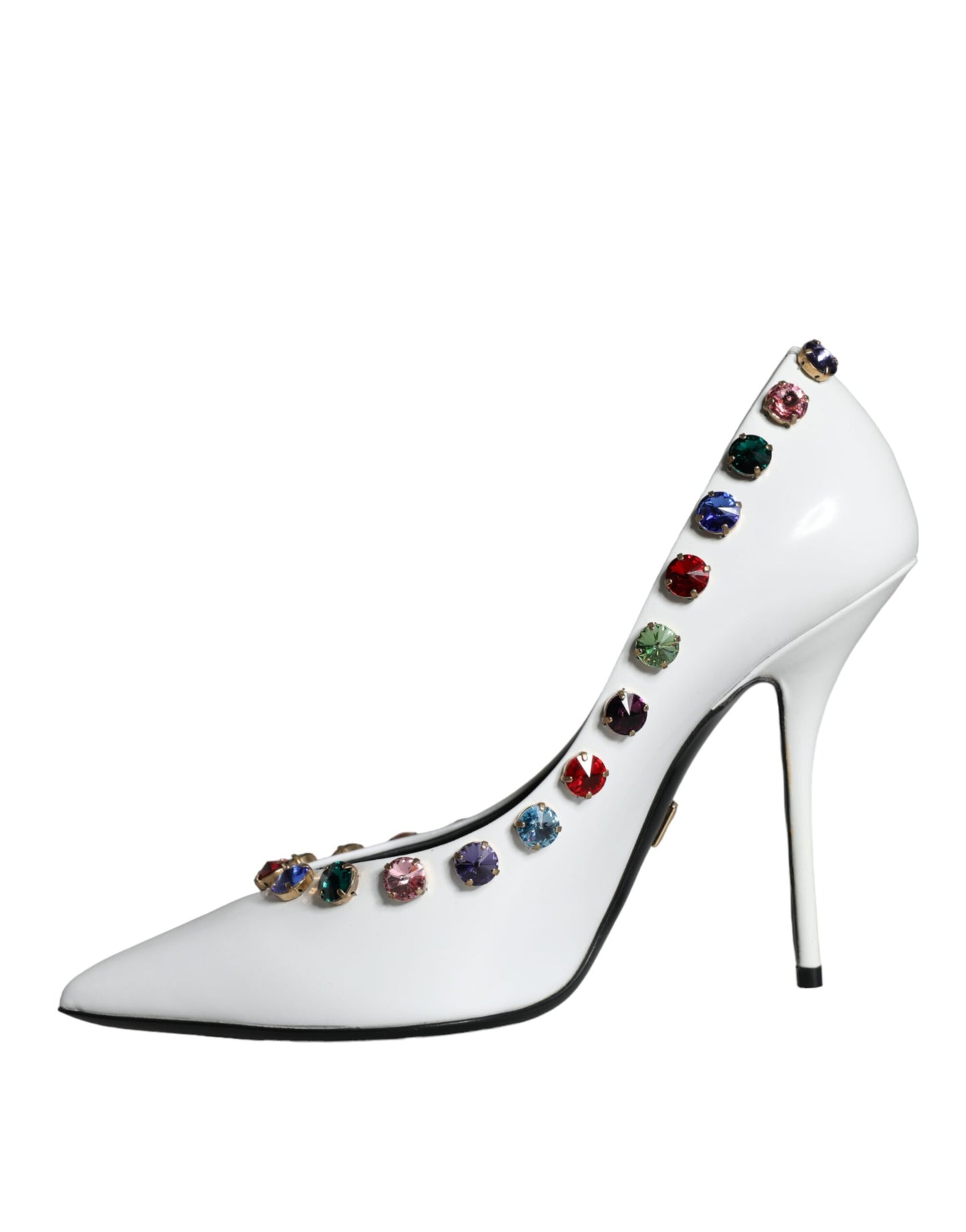 Dolce & Gabbana White Crystal Leather High Heels Pumps Shoes Curated Luxury Accessories by Orvyn