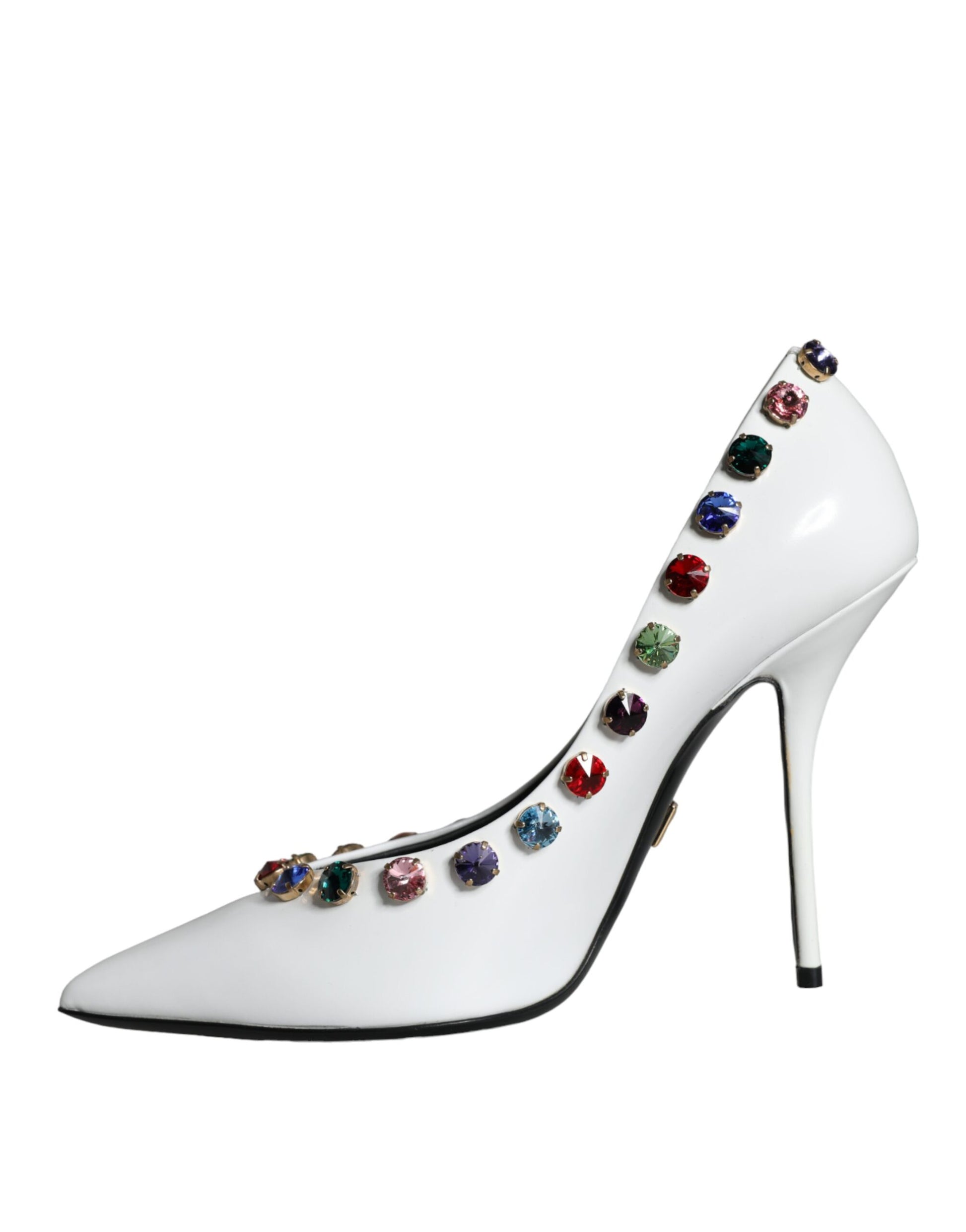 Dolce & Gabbana White Crystal Leather High Heels Pumps Shoes Curated Luxury Accessories by Orvyn