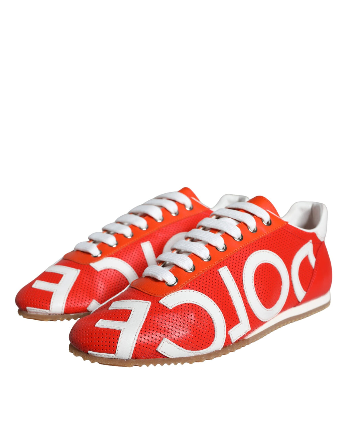 Dolce & Gabbana Red White Leather Logo Casual Sneakers Shoes weiss